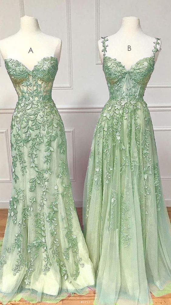 Elegant Green A-Line Applique Mermaid Lace Long Prom Dress J2622 - Perfect for Formal Dances, Weddings & Special Occasions