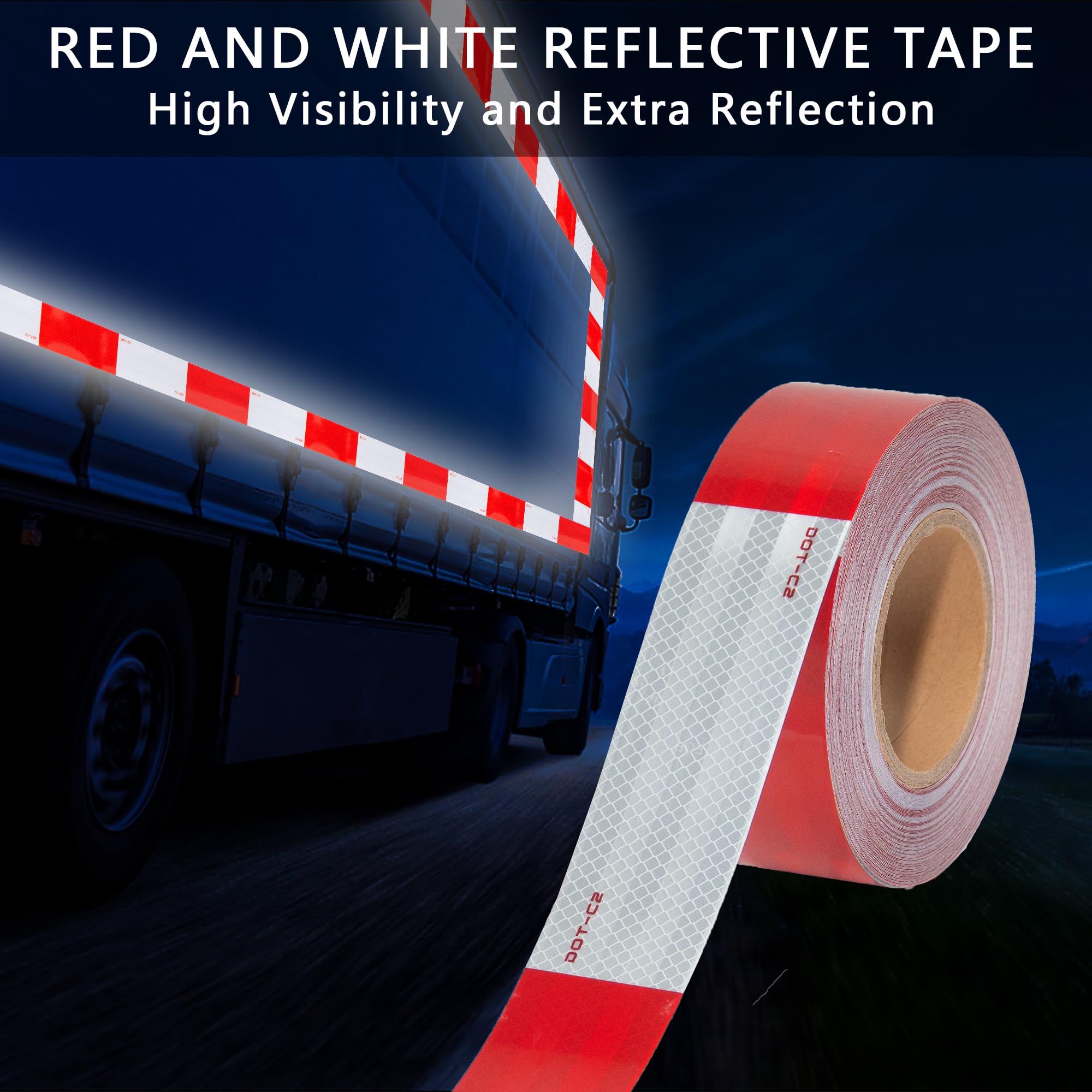 SWRT 2 Inch x 160 Feet DOT-C2 Reflective Tape - Red & White Waterproof Safety Tape with Strong Adhesive for Vehicles, Trailers, Boats & Road Signs | High Visibility Warning Tape for Night Safety & Outdoor Use