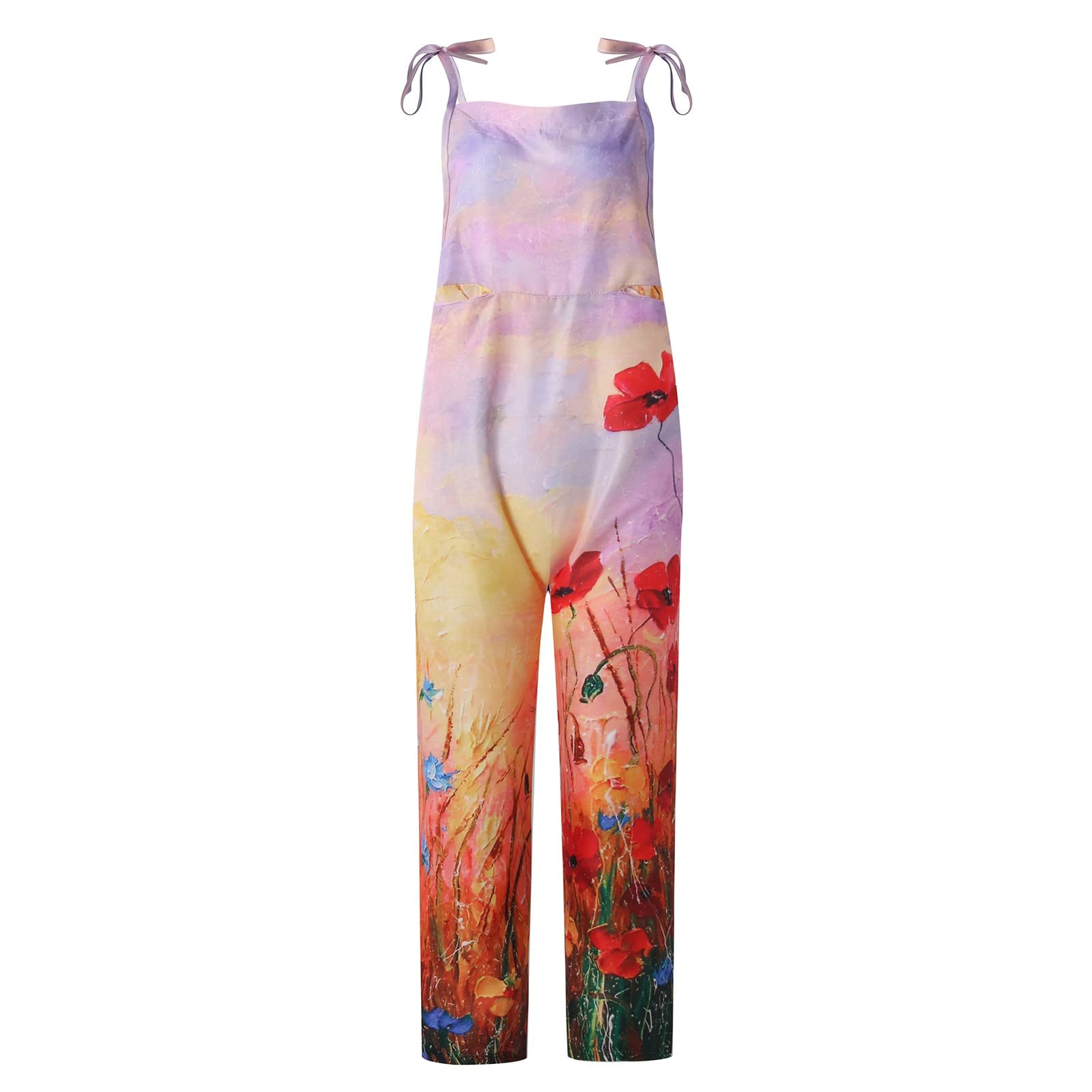 EKOUSN Women's Vintage Racerback Harem Jumpsuit - V Neck Off Shoulder Romper with Flowy Pants | Casual Summer Outfit, Beach Cover Up, Boho Festival Wear