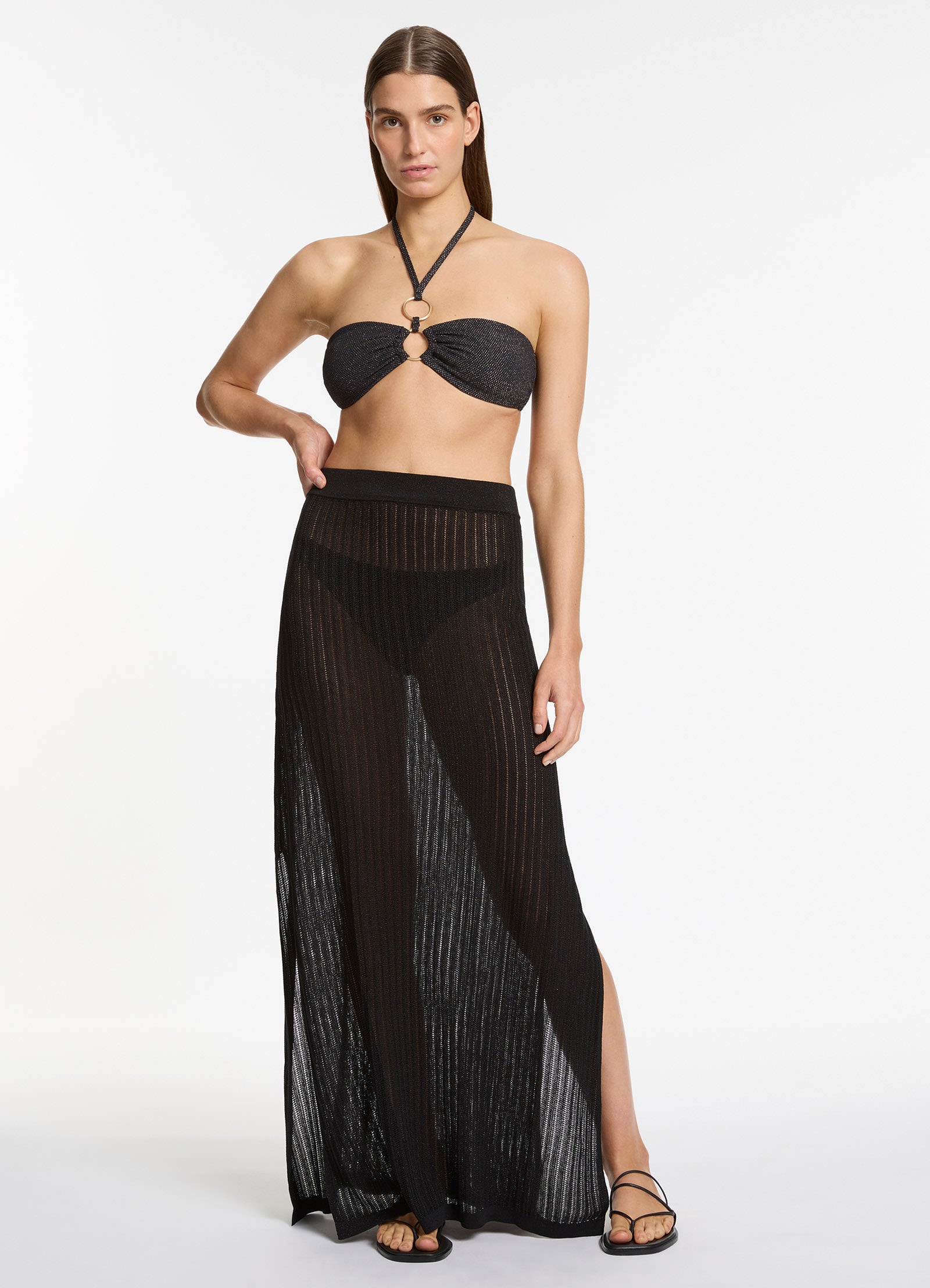 Tirari Nights Knit Maxi Skirt for Women - Soft Stretchy Long Black Skirt - Perfect for Casual Wear, Beach Cover-Up, and Boho Outfits