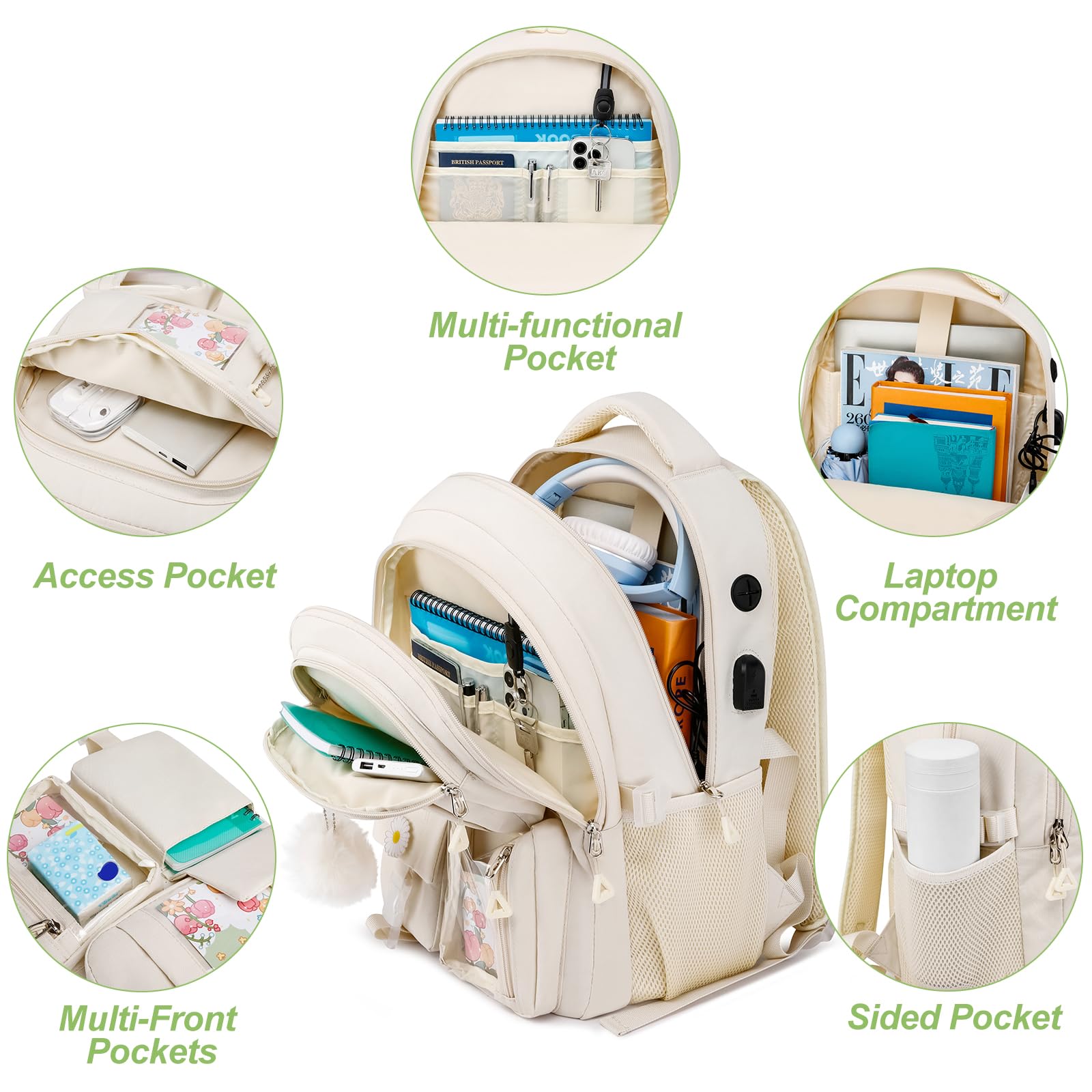 Stylish Aesthetic Backpack for Teen Girls & Women - Durable School Bookbag with Laptop Compartment - Perfect for Middle School, College & Travel