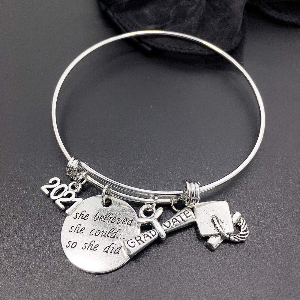 2021 Graduation Bracelet - Personalized Lettering Friendship Bangle Gift for Students | Adjustable One Size | Perfect for Graduation Ceremonies, Parties & Special Occasions