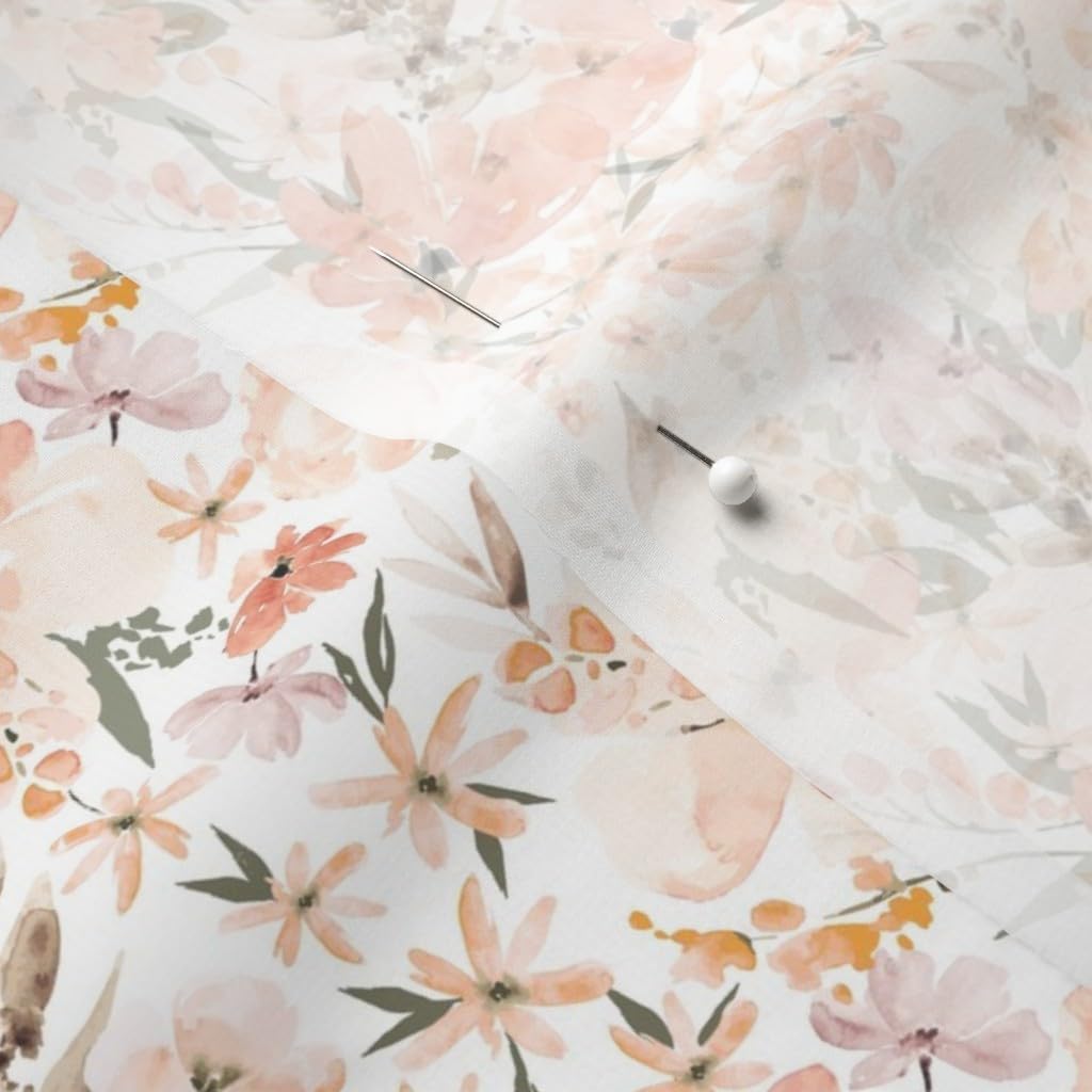 Mini Micro Earth Floral Print Chiffon Fabric by The Yard - Peach Floral Flowers Design for Girls Spring Summer Dresses, Sewing Fashion Apparel & Home Decor | Perfect for DIY Clothing, Curtains, and Craft Projects