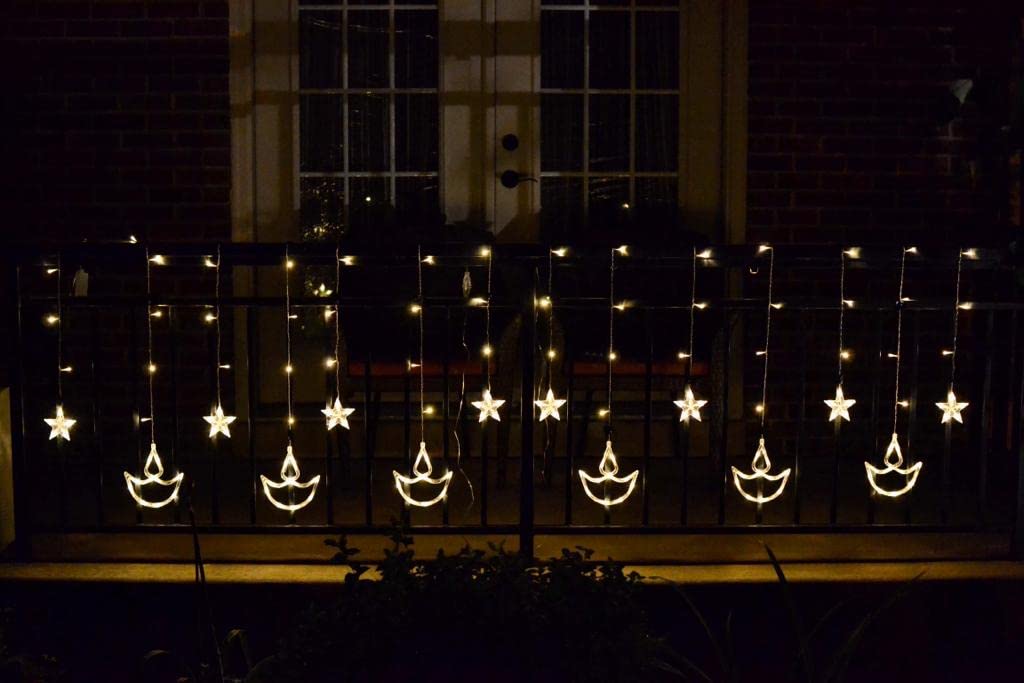 Diwali Lights Decorations - 8 Modes Warm White LED Diya & Star String Lights Set (3 Diyas + 4 Stars) 5ft for Festival, Party, Wedding | Perfect for Home Decor, Garden Lighting & Indian Cultural Celebrations