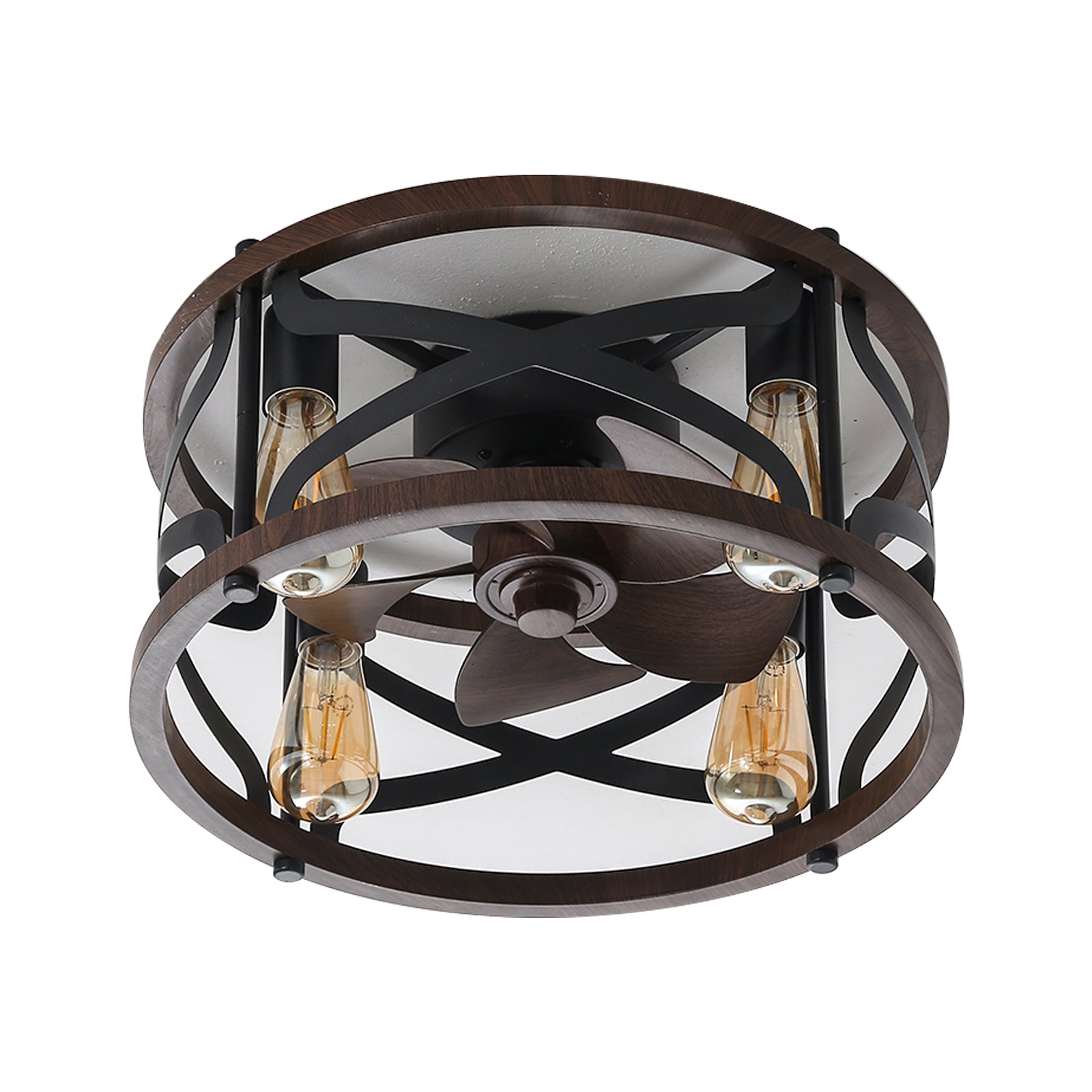 18 Inch Caged Ceiling Fan with Lights, Remote Control & APP Control - Modern Industrial Style for Living Room, Bedroom, or Patio (Bulbs Not Warranted)