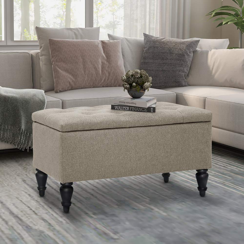 MAYPEX 29 Inch Rectangular Storage Ottoman Bench with Flip Top Lid - Coffee Table & Seat with Smooth Hinge for Living Room, Bedroom, Office - Beige | Perfect for Extra Seating, Hidden Storage & Home Decor