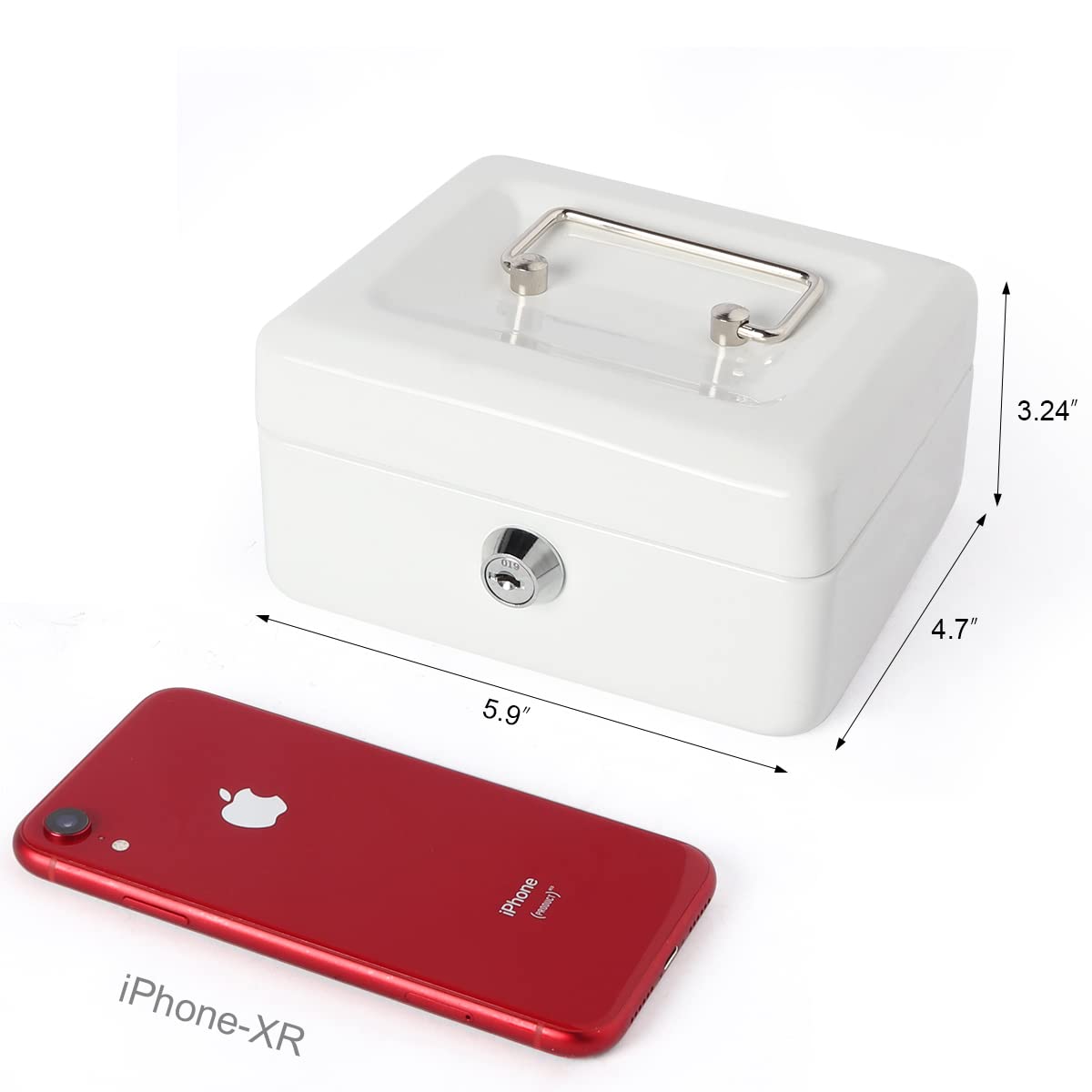 Small Lock Box with Money Tray - Portable Metal Cash Safe for Kids & Home Use - Secure Storage for Money, Jewelry & Valuables - Perfect for Piggy Bank, Allowance Savings & Home Office Organization (White)