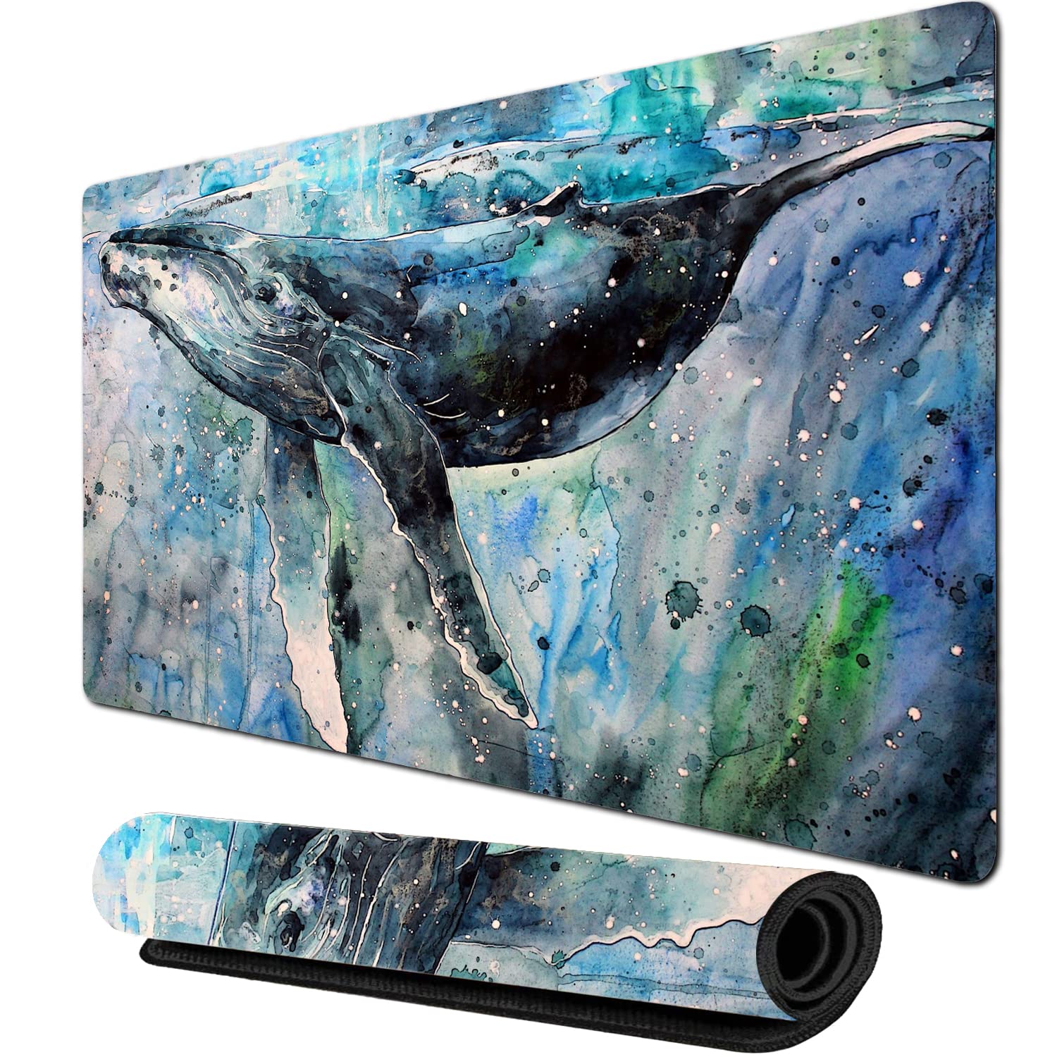 XXL Extended Gaming Mouse Pad - Large Non-Slip Rubber Base Keyboard & Mouse Mat with Waterproof Surface for Work, Office & Home | Perfect for PC Gaming, Computer Workstations & Desk Decor (Whale Design)