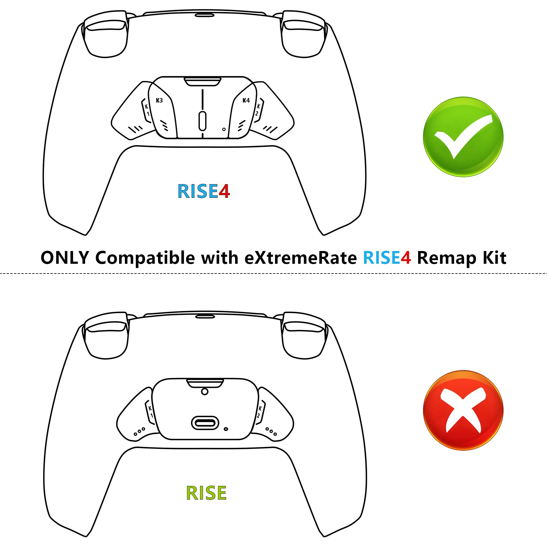 eXtremeRate K1 K2 K3 K4 Back Button Replacement for PS5 Controller - Transparent Back Buttons for Rise4 Remap Kit (No Remap Board/Cables/Case) - Perfect for Gaming, Streaming & Competitive Play