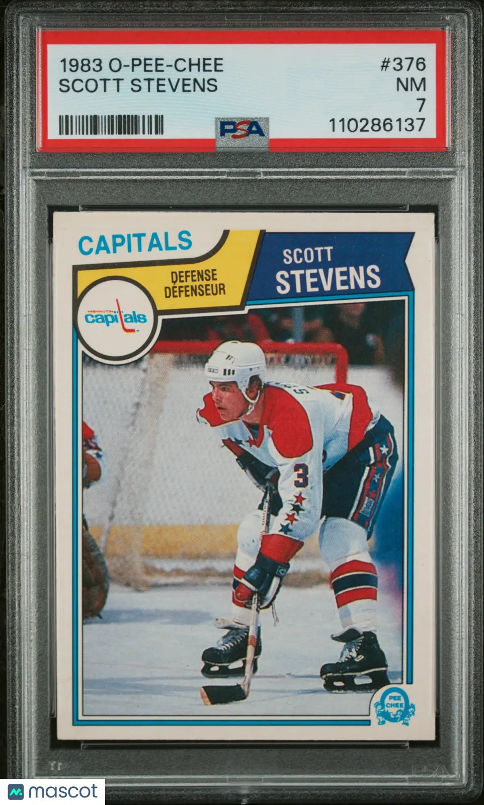 1983 O-Pee-Chee Hockey Scott Stevens Rookie Card PSA 7 NM - Vintage NHL Collectible for Sports Memorabilia & Fan Display