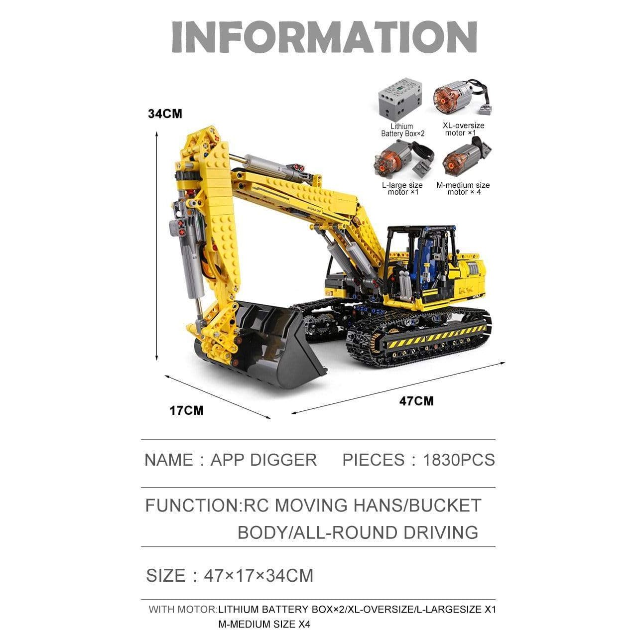 Mould King 13112 Motorized Mechanical Digger Building Blocks Set - STEM Educational Toy for Kids & Adults - Perfect for Construction Play, Engineering Learning & DIY Projects