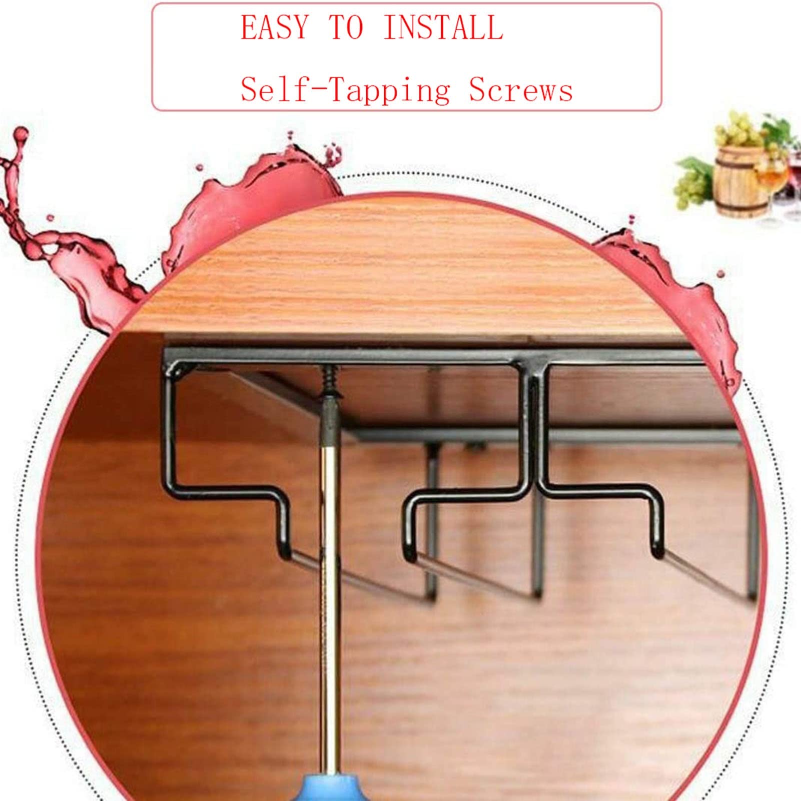 Black Metal Wine Glass Rack - 6 Slot Under Cabinet Stemware Holder for Kitchen, Bar & Restaurant - Perfect for Storing Wine Glasses, Mugs & Cups Under Shelves or Countertops