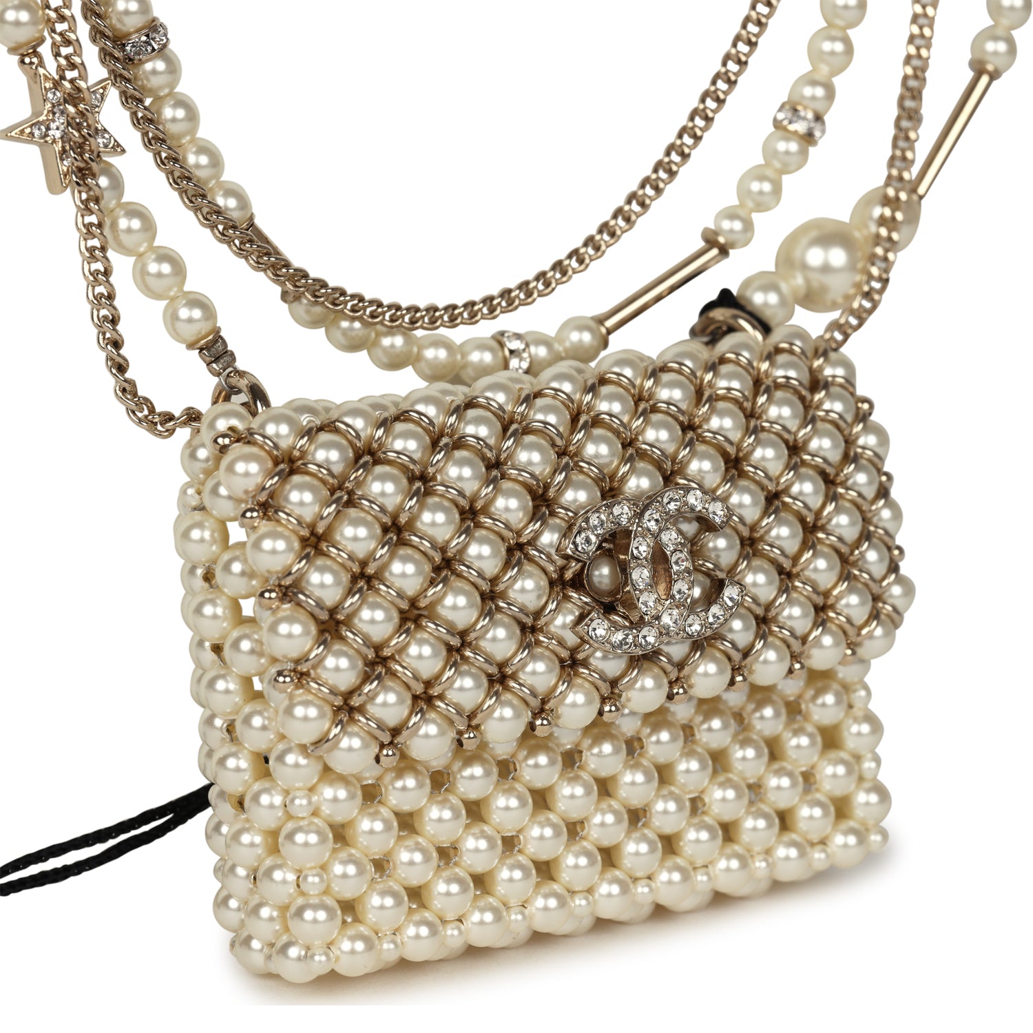 Chanel Pearl Flap Bag Pendant Necklace - Light Gold Hardware | Elegant Fashion Jewelry for Women, Perfect for Parties, Weddings & Special Occasions