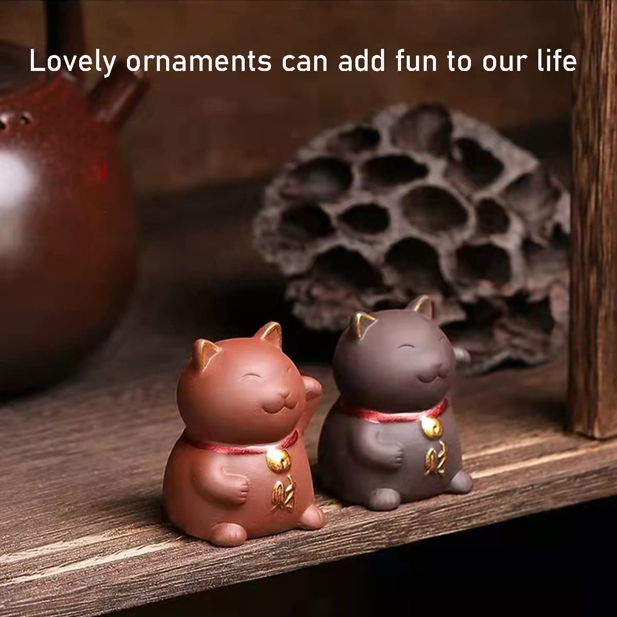 Angry Cat Zisha Tea Pet Figurine - Kung Fu Tea Accessory for Frog Tea Set, Purple Lucky Cat Tea Table Decoration | Perfect Gift for Tea Lovers | Use in Tea Ceremonies, Home Office Decor & Zen Meditation Spaces