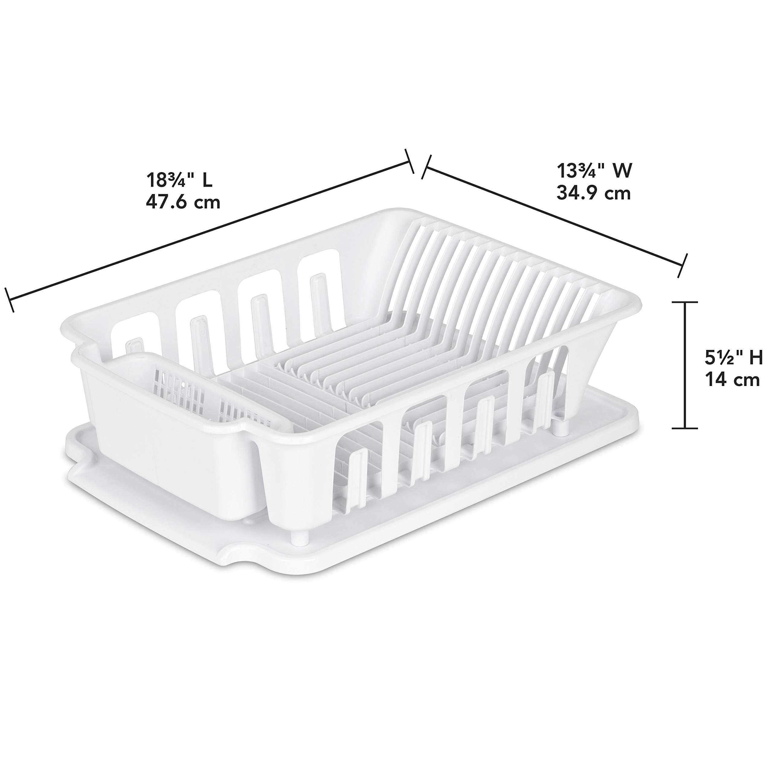 Sterilite Large 2-Piece Sink Set with Drainboard - White Kitchen Dish Drying Rack for Plates, Cups & Silverware (6-Pack) - Perfect for Small Kitchens, Camping & RVs