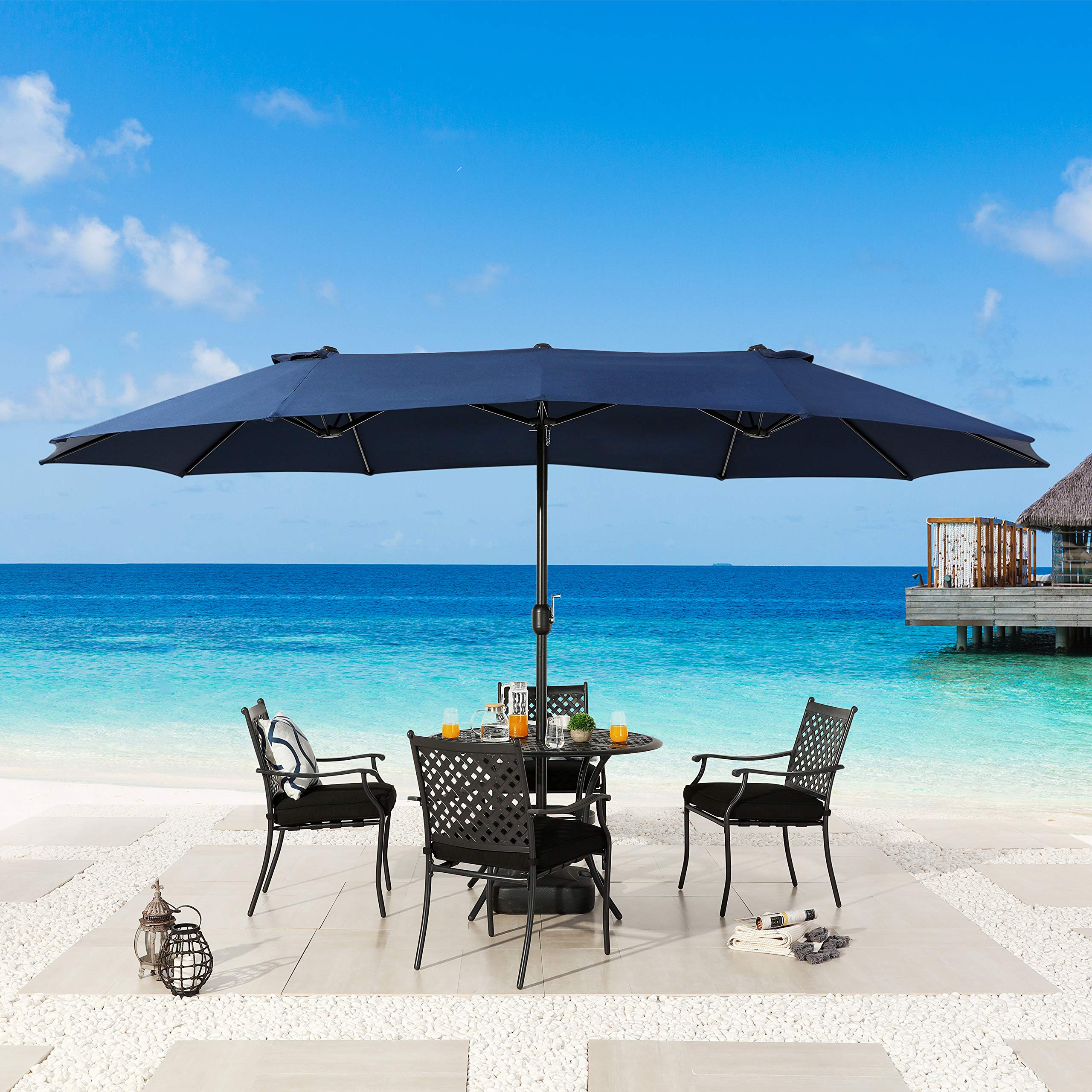 LOKATSE HOME 15ft Double-Sided Rectangular Patio Umbrella with Crank - Large Outdoor Sun Shade for Deck, Poolside & Backyard - Blue | Perfect for Outdoor Dining, Lounging & Summer Relaxation