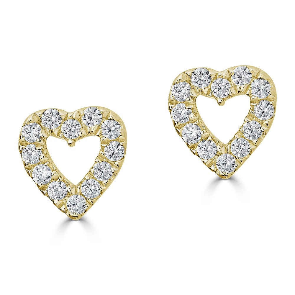 14KT 0.10CTW Round Diamond Open Heart Outline Earrings - Dainty Gold Heart Stud Earrings for Women - Perfect for Valentine's Day, Anniversary & Everyday Elegance