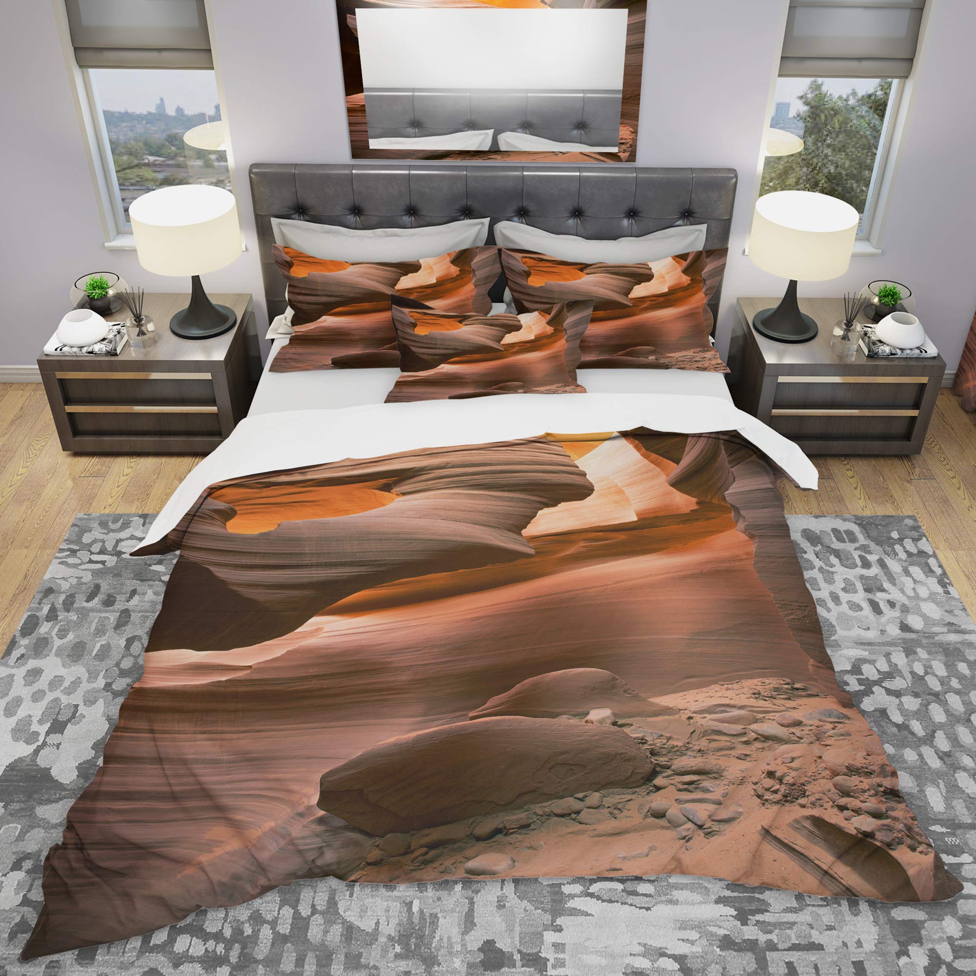 DesignQ Lower Antelope Slot Canyon Reflected Sunlight Brown Duvet Cover Set King - 3 Piece Landscape Bedding Set for All Seasons | Perfect for Southwest Style Bedrooms, Guest Rooms & Vacation Homes