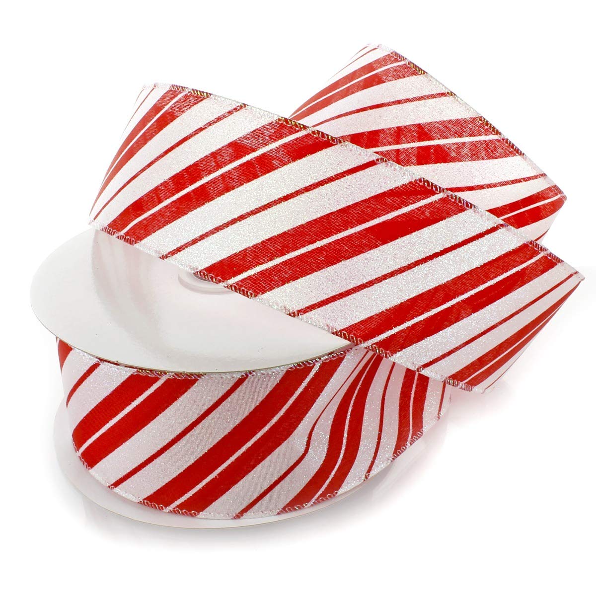 Red & White Shimmer Candy Cane Wired Ribbon - 2.5 Inch x 25 Yards - Christmas Gift Wrapping, Holiday Decorations, DIY Crafts & Party Supplies
