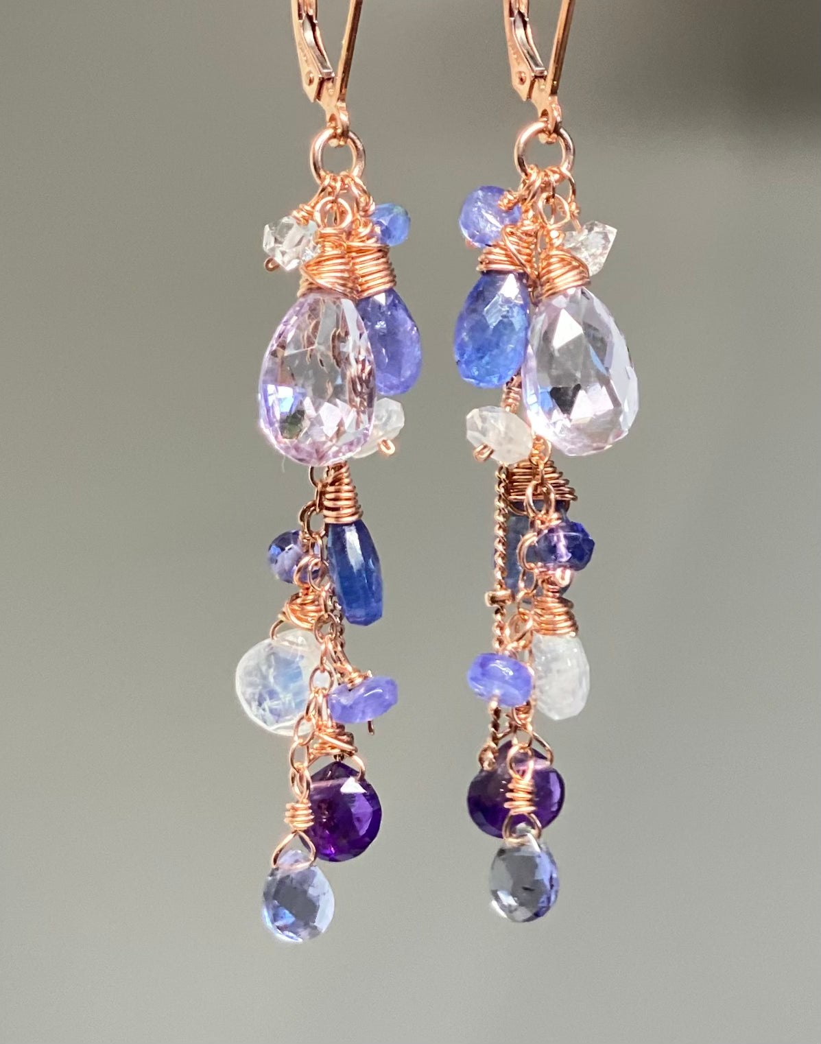 Exquisite Blue Purple Tanzanite Gemstone Rose Gold Dangle Earrings for Women | Elegant Party & Wedding Jewelry Gift