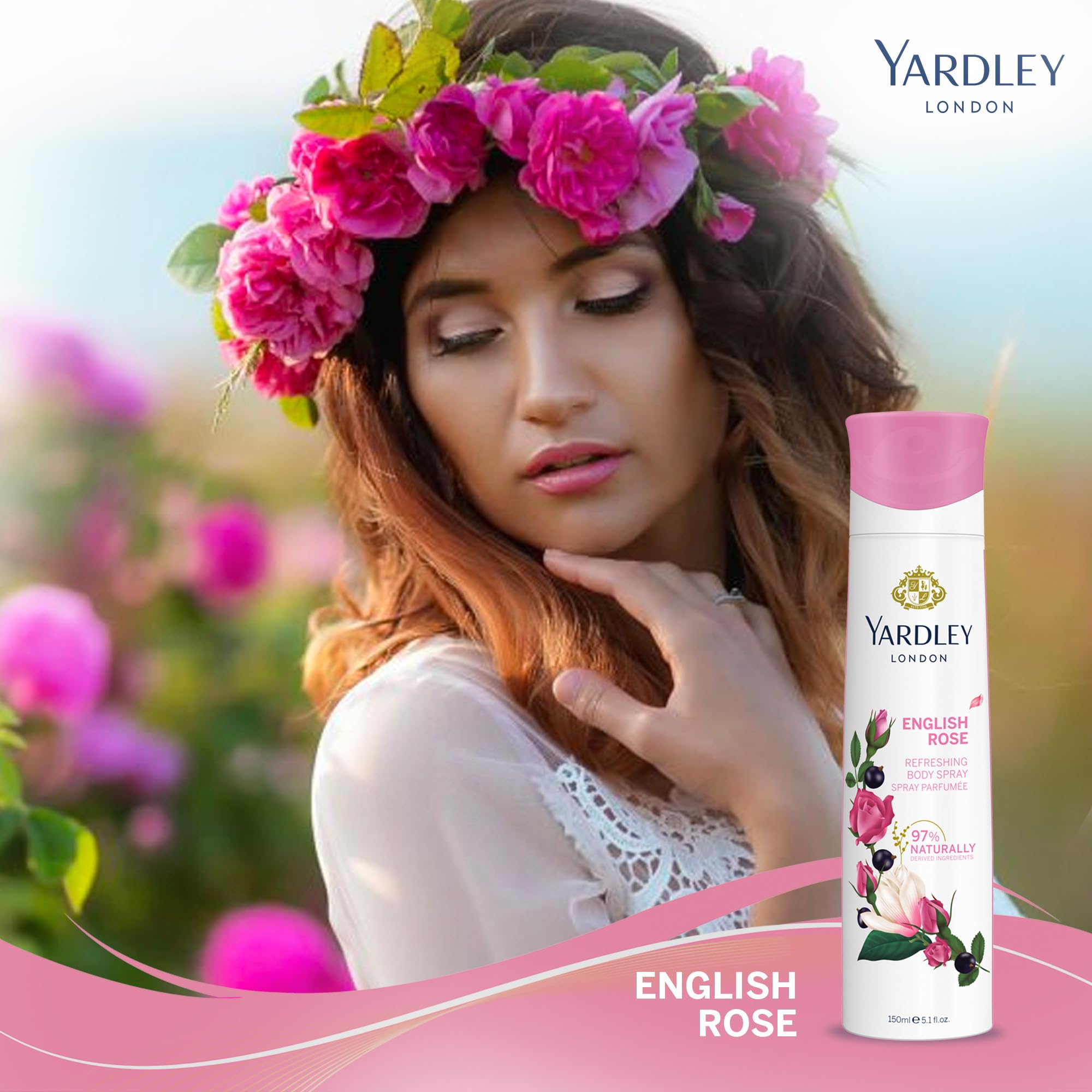 Yardley English Rose Body Spray for Women - 5.1 Fl Oz (151ml) - Floral Fragrance, Long-Lasting Freshness - Perfect for Daily Use, Work & Special Occasions