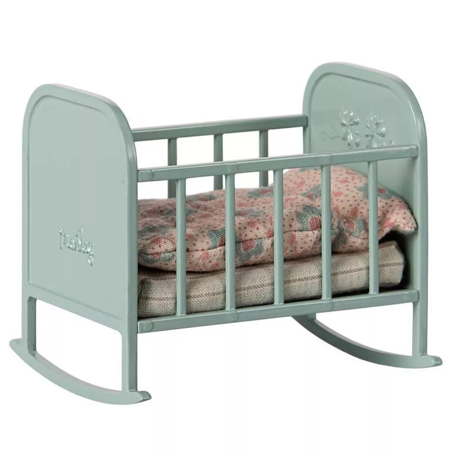 Maileg Blue Mint Doll Cradle - Perfect for Baby Nursery, Pretend Play, and Kids' Bedroom Decor