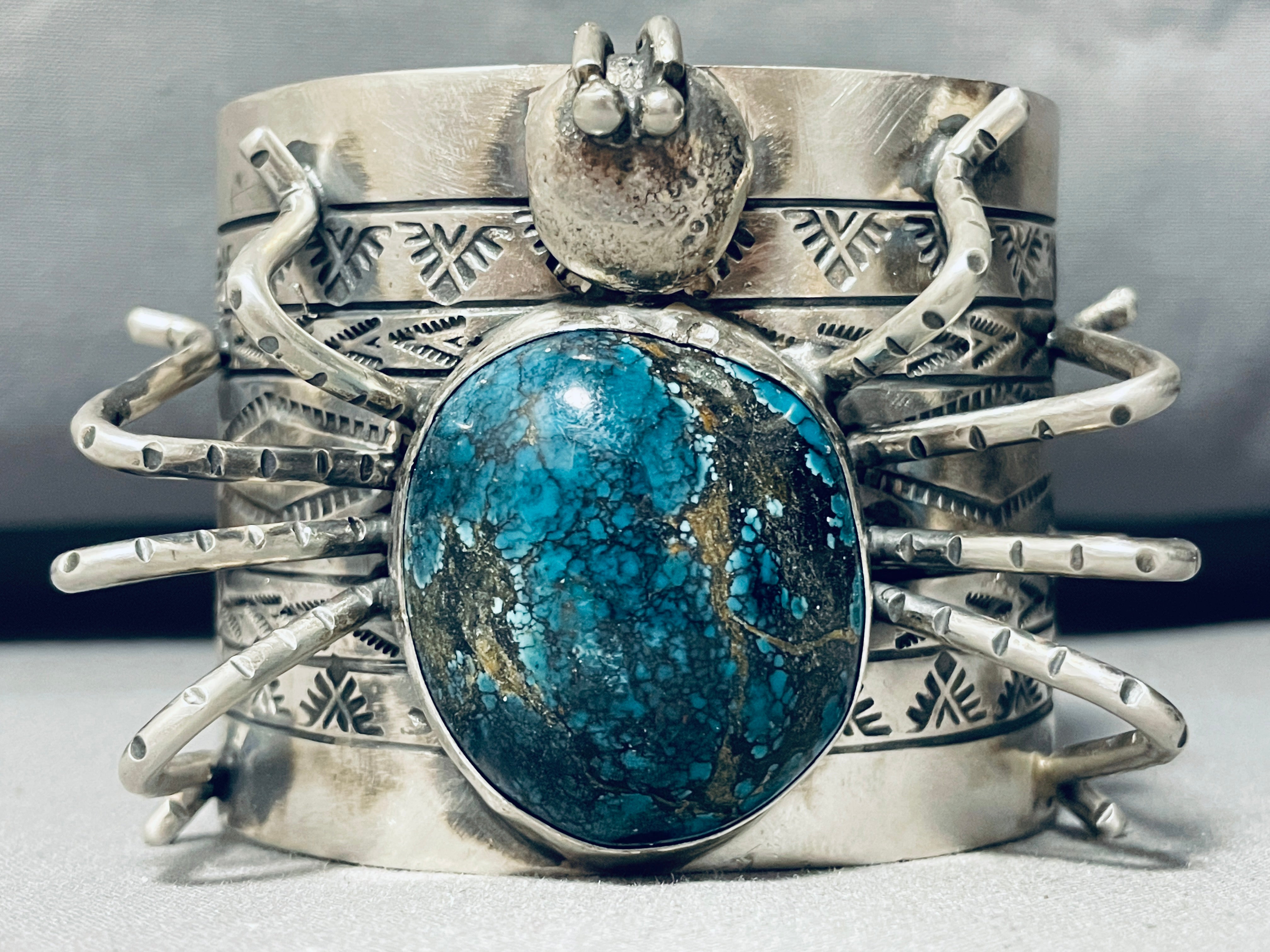 Authentic Navajo Spider Turquoise Sterling Silver Bracelet - 181 Grams - Handmade Native American Jewelry for Women - Perfect for Boho Fashion, Spiritual Healing & Gift Giving