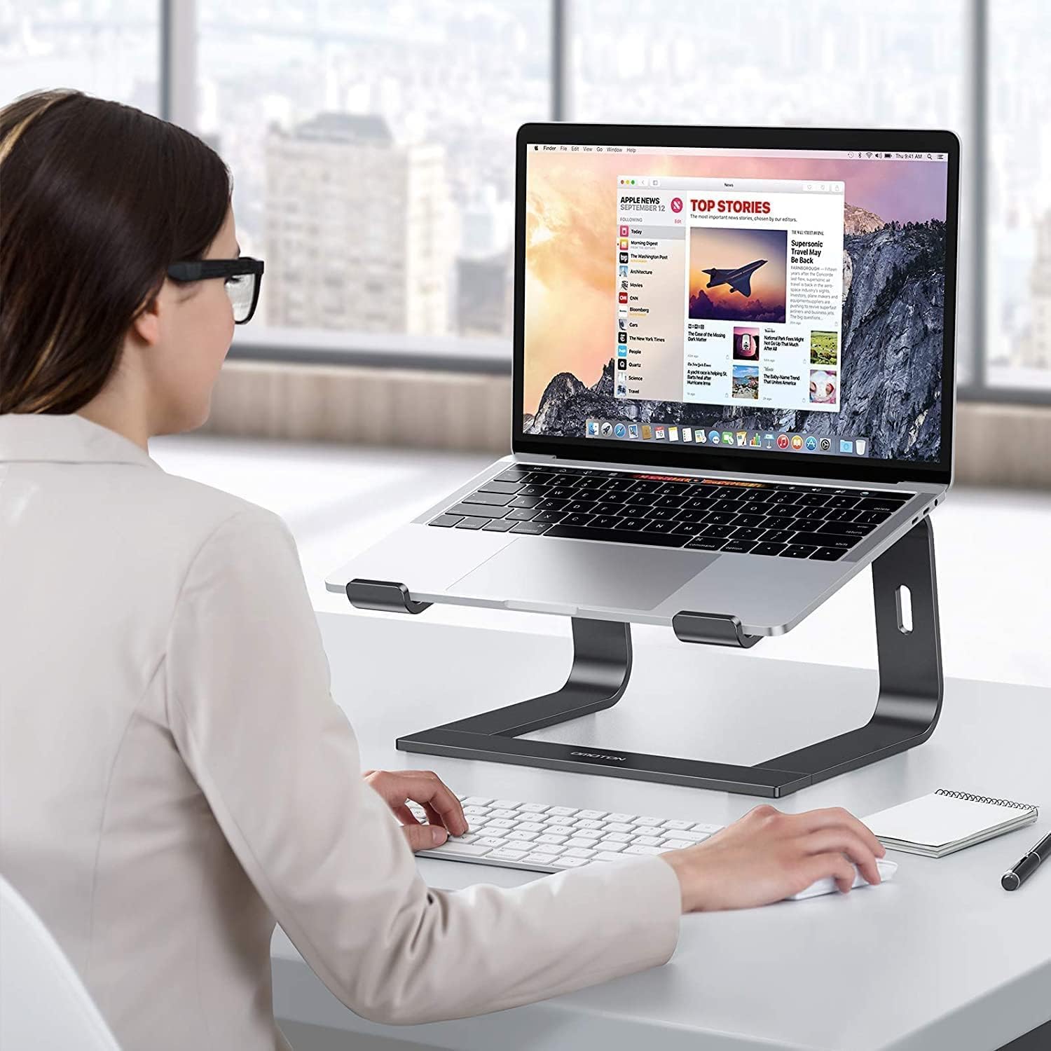 OMOTON Adjustable Aluminum Laptop Stand for Desk - Ergonomic Detachable Laptop Holder Compatible with MacBook Air/Pro, Dell, HP, Lenovo (11-16 Inch) - Perfect for Home Office, Gaming & Workstation Setup - Black