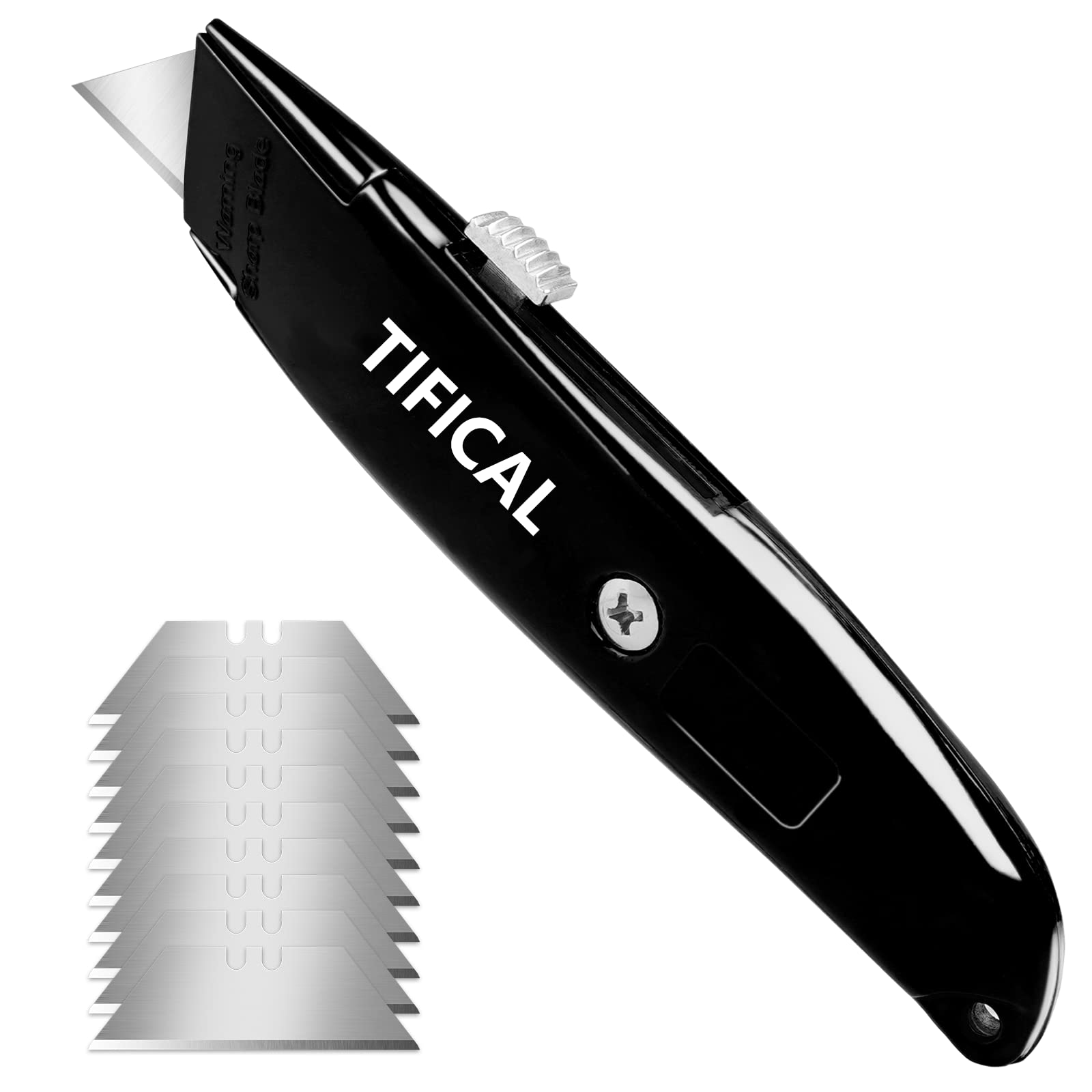 Premium Retractable Utility Knife - Heavy Duty Aluminum Box Cutter with 10 Extra Blades | Exacto Knife for Cardboard, Cartons, Packaging | Ideal for Warehouse, Shipping, Home & Office Use
