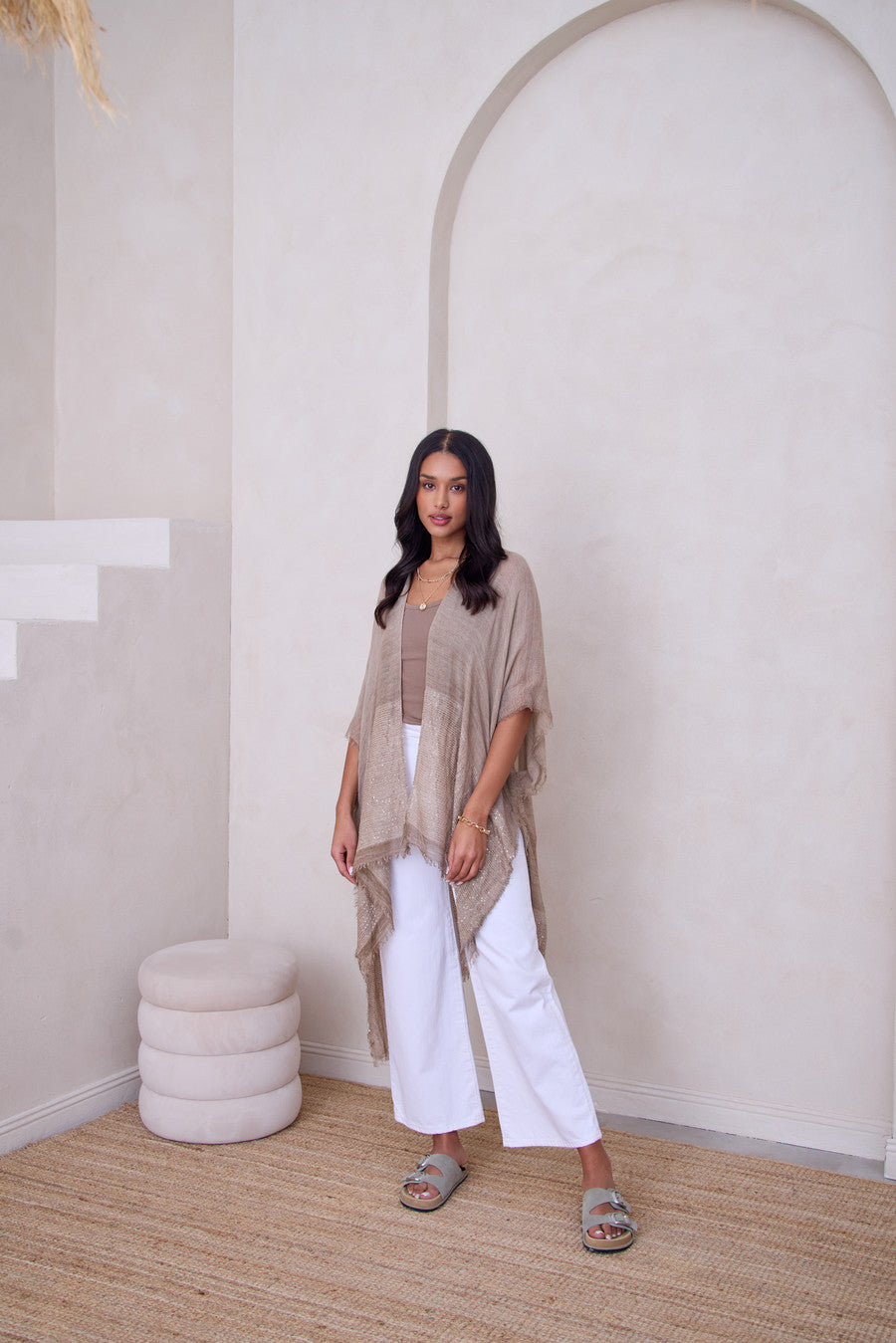 Elegant Fringed Sequin Kimono Robe - Women's Boho Chic Cover Up for Beach, Pool Party & Evening Wear