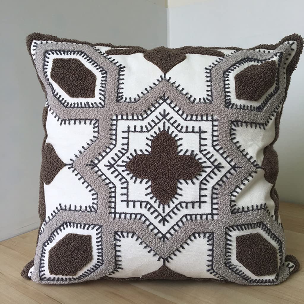 Abstract Geometric Embroidery Pillow Cover 18x18 Inches - Yellow & Gray Modern Cushion Case for Sofa, Living Room, Bedroom Decor - Home Decoration Throw Pillow Cover (Color: Gray) - Perfect for Accent Pillows, Home Styling and Cozy Interior Design