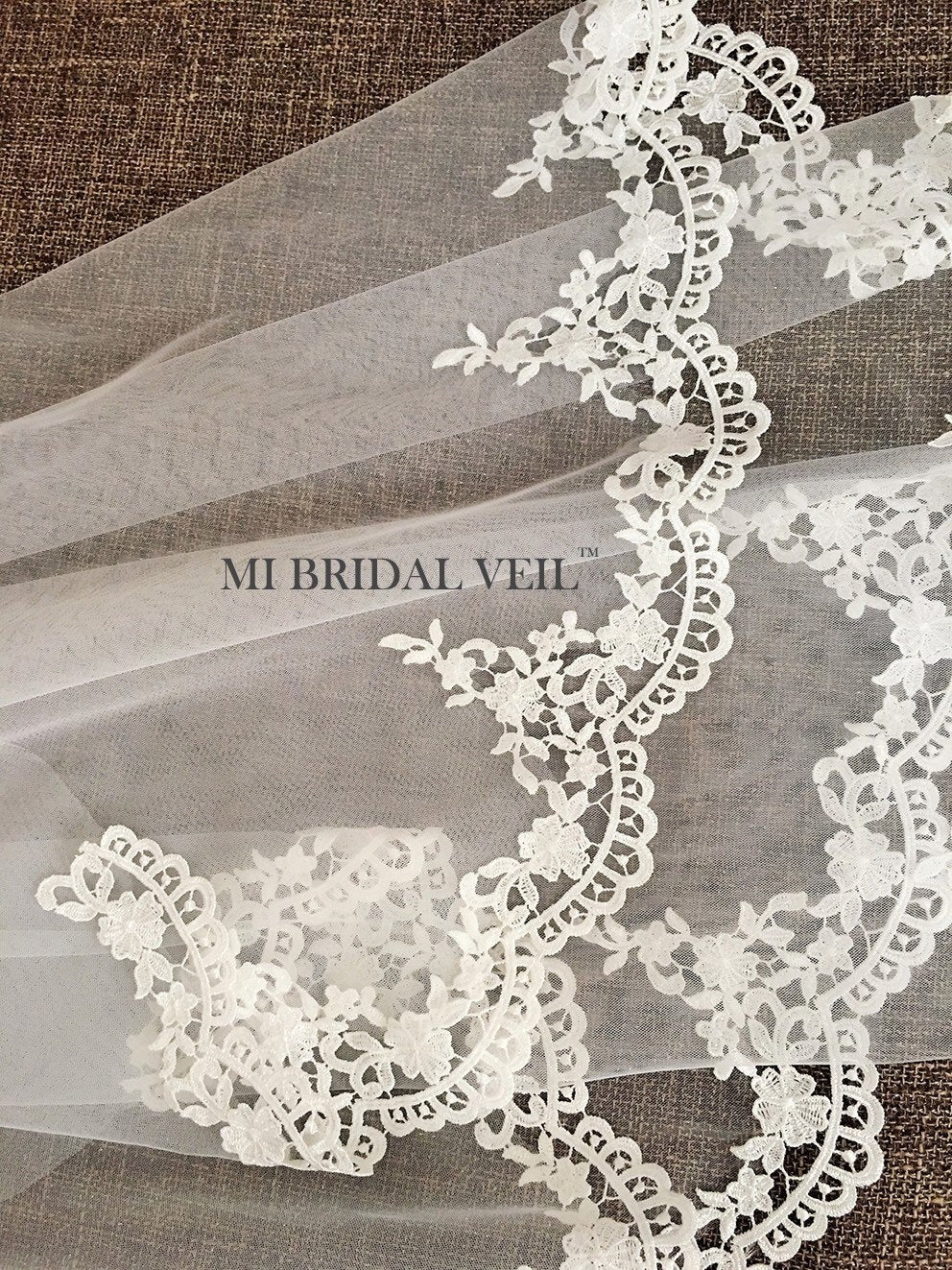 Elegant Venice Crochet Lace Wedding Veil - Ivory/White/Black Fingertip Length Bridal Veil by Mi Bridal | Perfect for Church Ceremonies, Beach Weddings & Vintage-Themed Nuptials