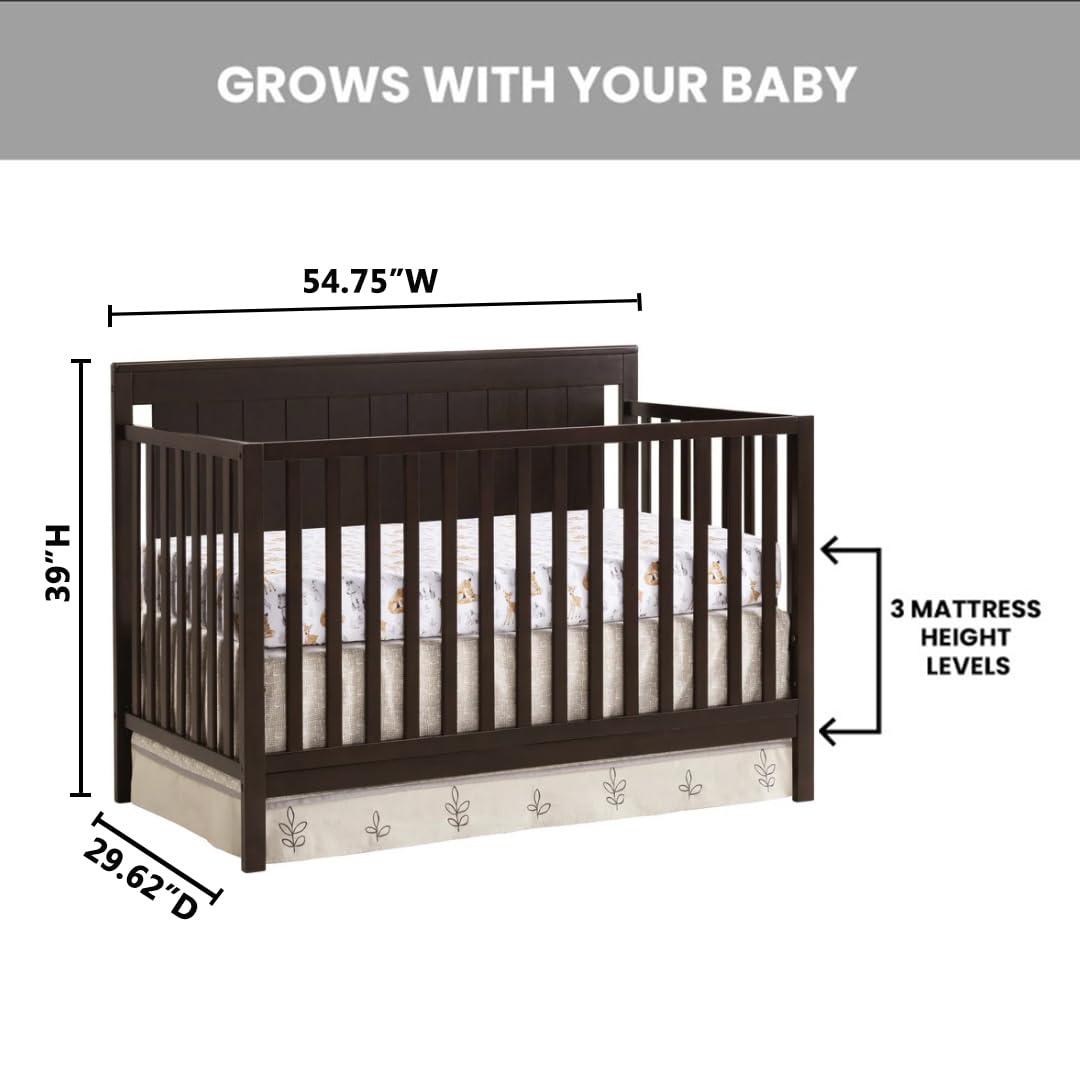 Oxford Baby Lazio 4-in-1 Convertible Baby Crib - Espresso Brown - GreenGuard Gold Certified - Safe Nursery Crib for Newborns to Toddlers - Perfect for Nursery, Bedroom & Daycare