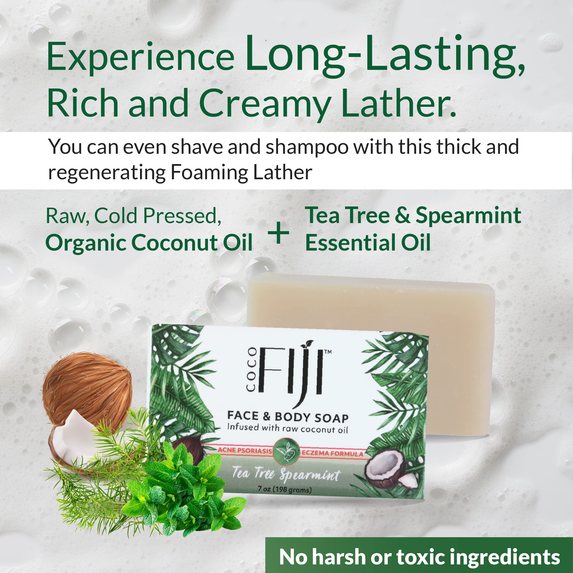 Organic Coconut Oil & Tea Tree Spearmint Soap Bar for Face and Body - Moisturizing, Pore Purifying Natural Soap with Essential Oils - 7 oz (Pack of 12) - Perfect for Daily Skincare & Spa Relaxation