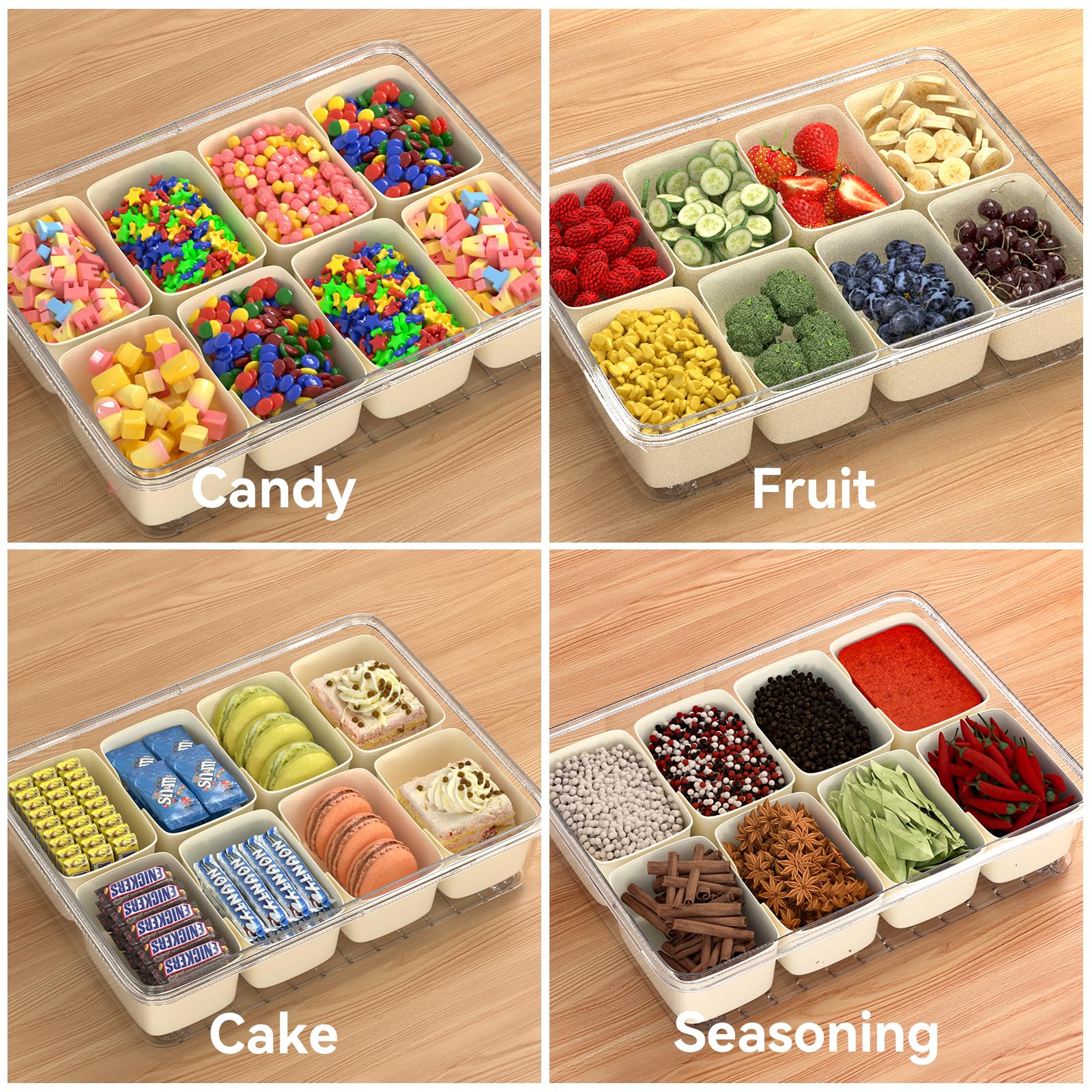 Dimber 2-Pack Divided Serving Tray with Lid & Handle - 16 Compartment Snackle Box for Charcuterie, Salad, Fruits, Nuts & Party Snacks - Perfect for Picnics, Sports Events, Office Lunches & Outdoor Gatherings (BPA-Free Plastic)