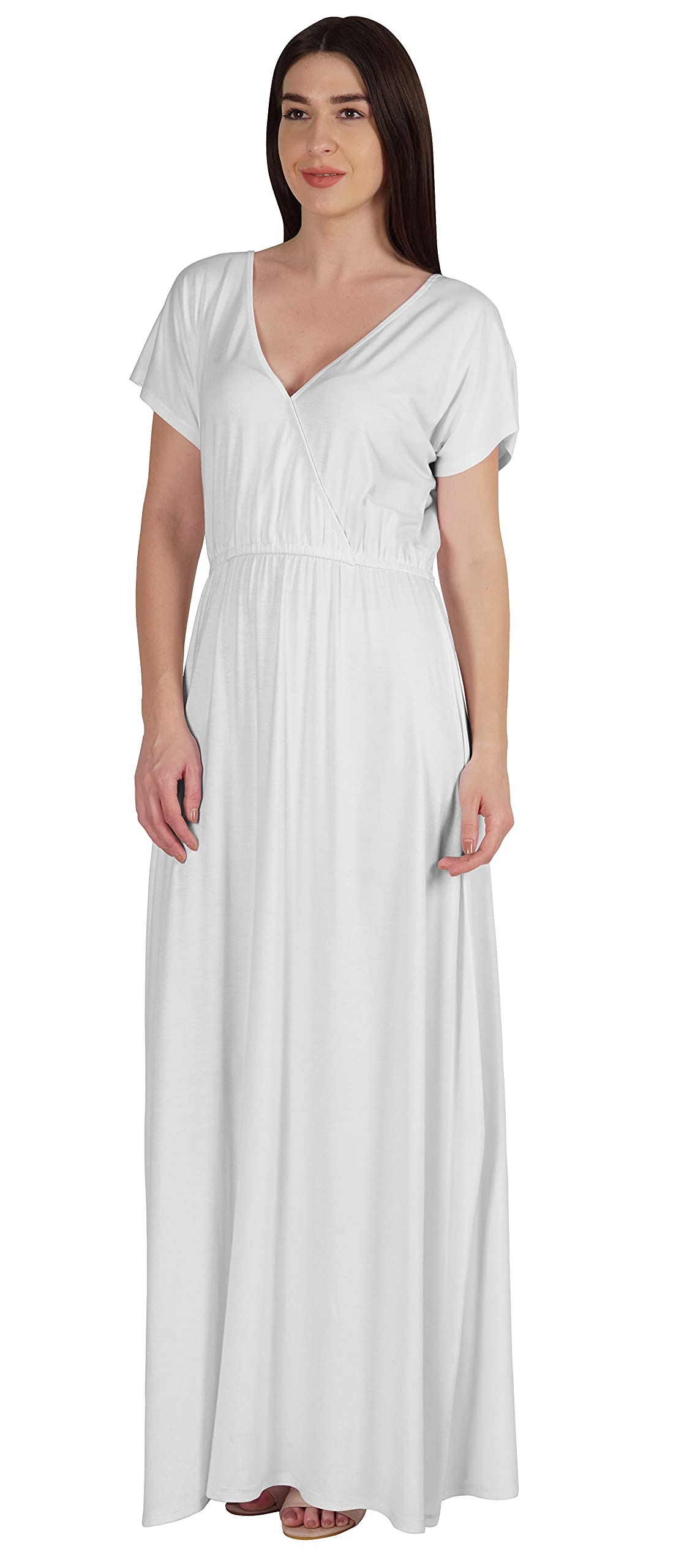Inkmeso Wrap Style Jersey Maxi Dress - Gathered Waist Summer Casual Long Dress for Women | Beach Cover Up, Vacation Outfit, Boho Chic Style