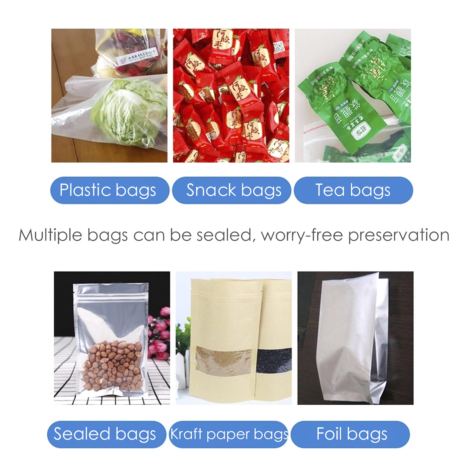 350W Manual Heat Sealer for Plastic Bags - Impulse Food Packing Machine with Replacement Kit (Metal/ABS, Blue, 8 Inch) - Perfect for Home Kitchen, Grocery Stores & Food Packaging Businesses
