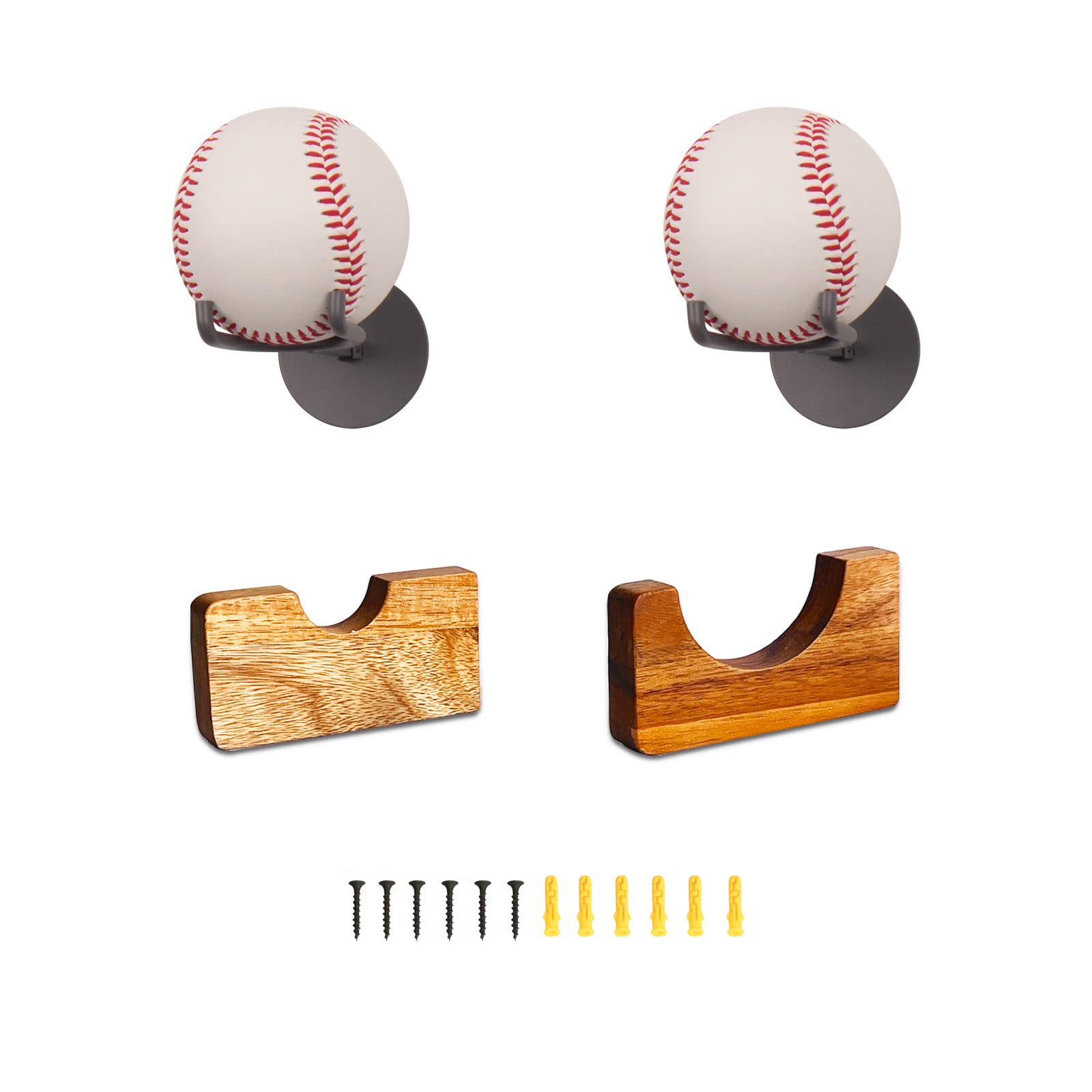 LuxRound Baseball Bat Holder Wall Mount - 4 Pack Grey Display Rack for Baseball & Softball Bats - Perfect for Home, Garage, or Sports Club Organization