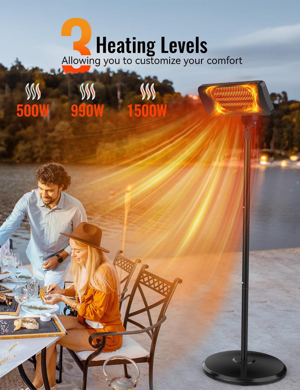 BALKO 1500W Outdoor Infrared Heater with Remote, 12H Timer & 3 Heat Levels - IP54 Waterproof Garage Heater Covers 300 Sq.Ft - Tip-Over Protection & Towel Bracket - 83 Inch Patio Heater for Backyard, Deck, Garden, and Outdoor Dining Areas
