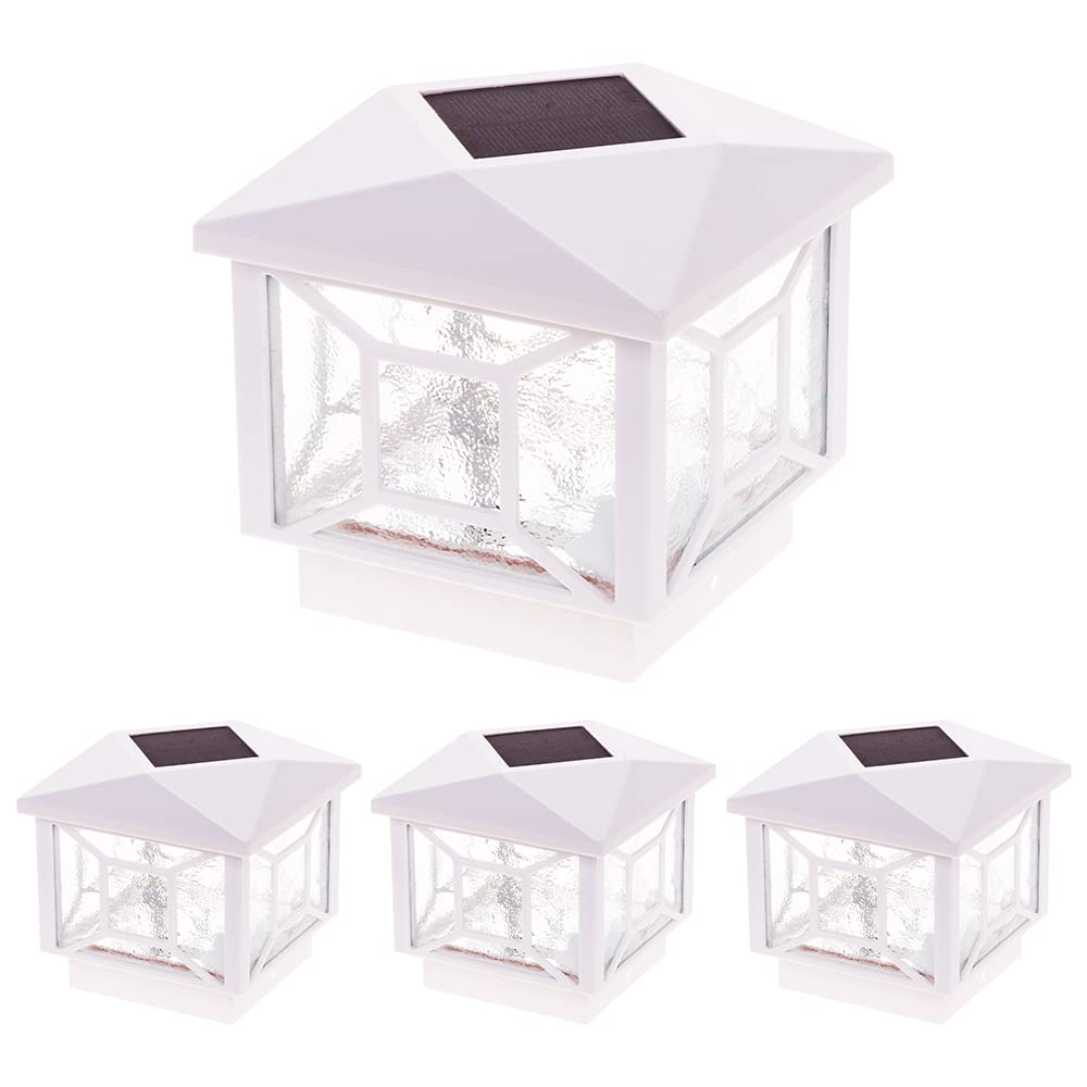 Solar Powered LED Deck Lights 4x4 Post Caps - Waterproof Outdoor Solar Fence Lights for 4x4 & 5x5 Wooden Posts (White, 4 Pack) - Perfect for Patio, Garden, Pathway, and Backyard Lighting