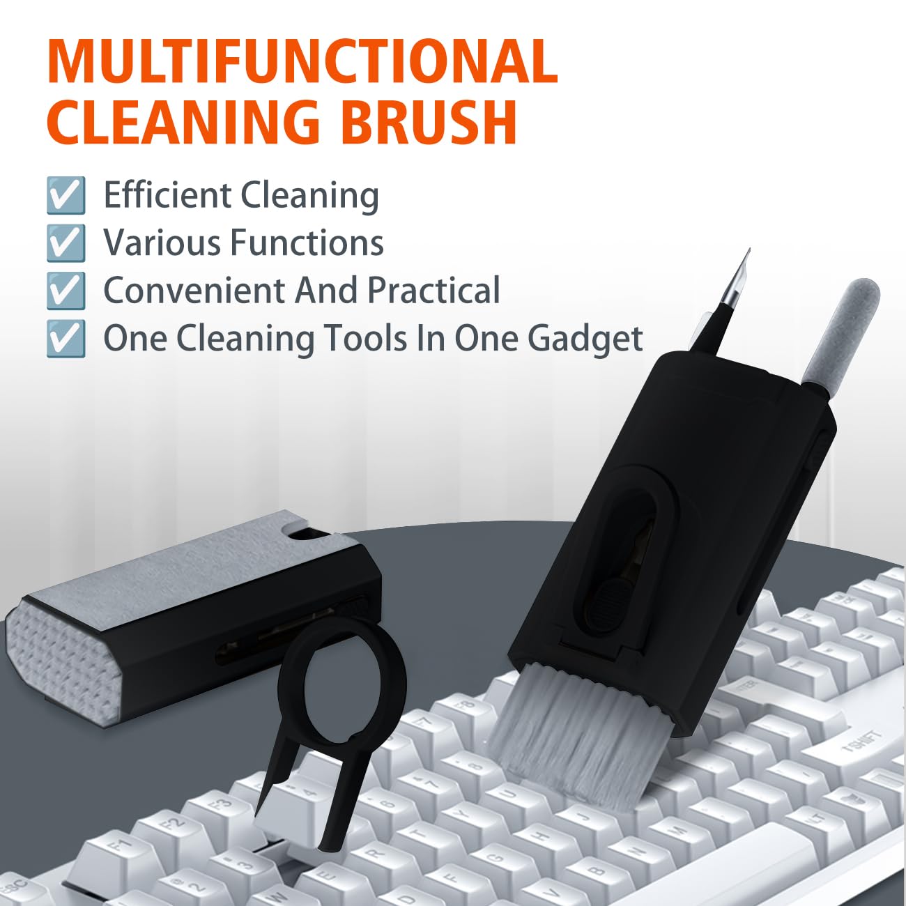 8-in-1 Keyboard Cleaner Kit - Portable PC/Laptop Cleaning Tools for Keyboard, Screen & Earbuds (Black) - Perfect for Office & Travel Use