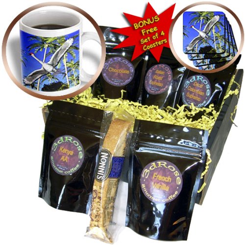 3D Rose Sandhill Crane Flying Overhead Coffee Gift Basket - Multicolor Bird Lover Mug Set for Home, Office & Outdoor Picnics