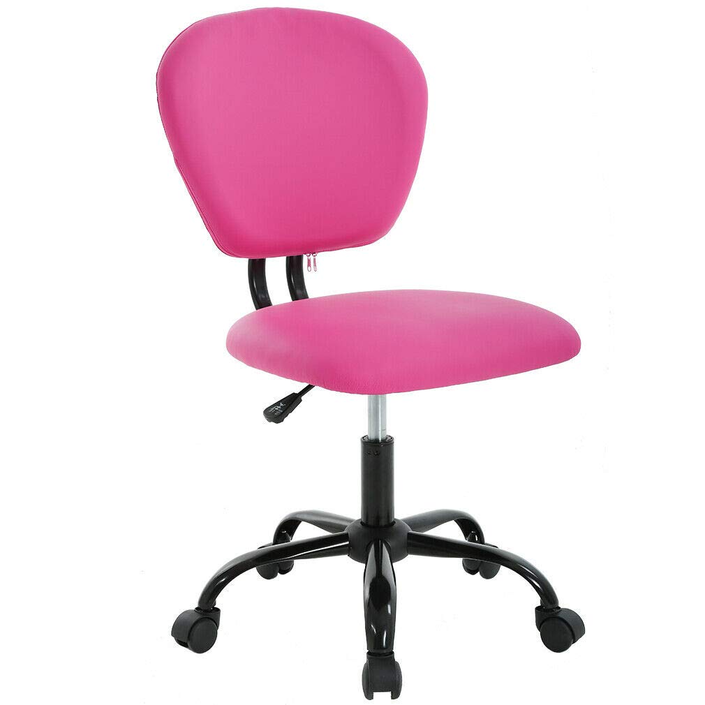 Pink and White PU Leather Mid-Back Task Chair - Ergonomic Office Desk Chair with Adjustable Height (H20) - Perfect for Home Office, Study Room, and Workspace