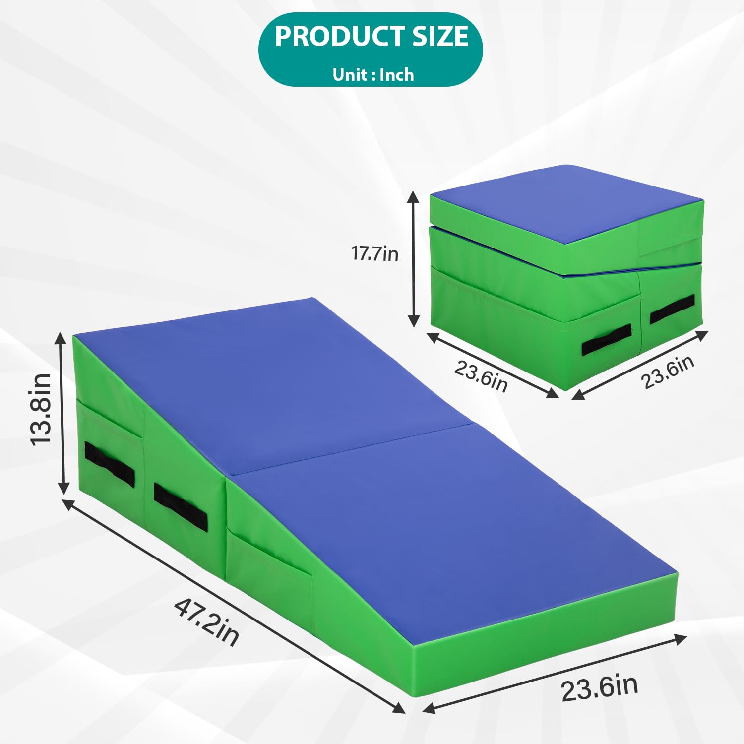 Non-Slip Gymnastics Tumbling Mat with Handle - Cheese Wedge Yoga Mat for Pilates, Martial Arts & Home Workouts | Perfect for Gym, Fitness Studio & Kids Play Area