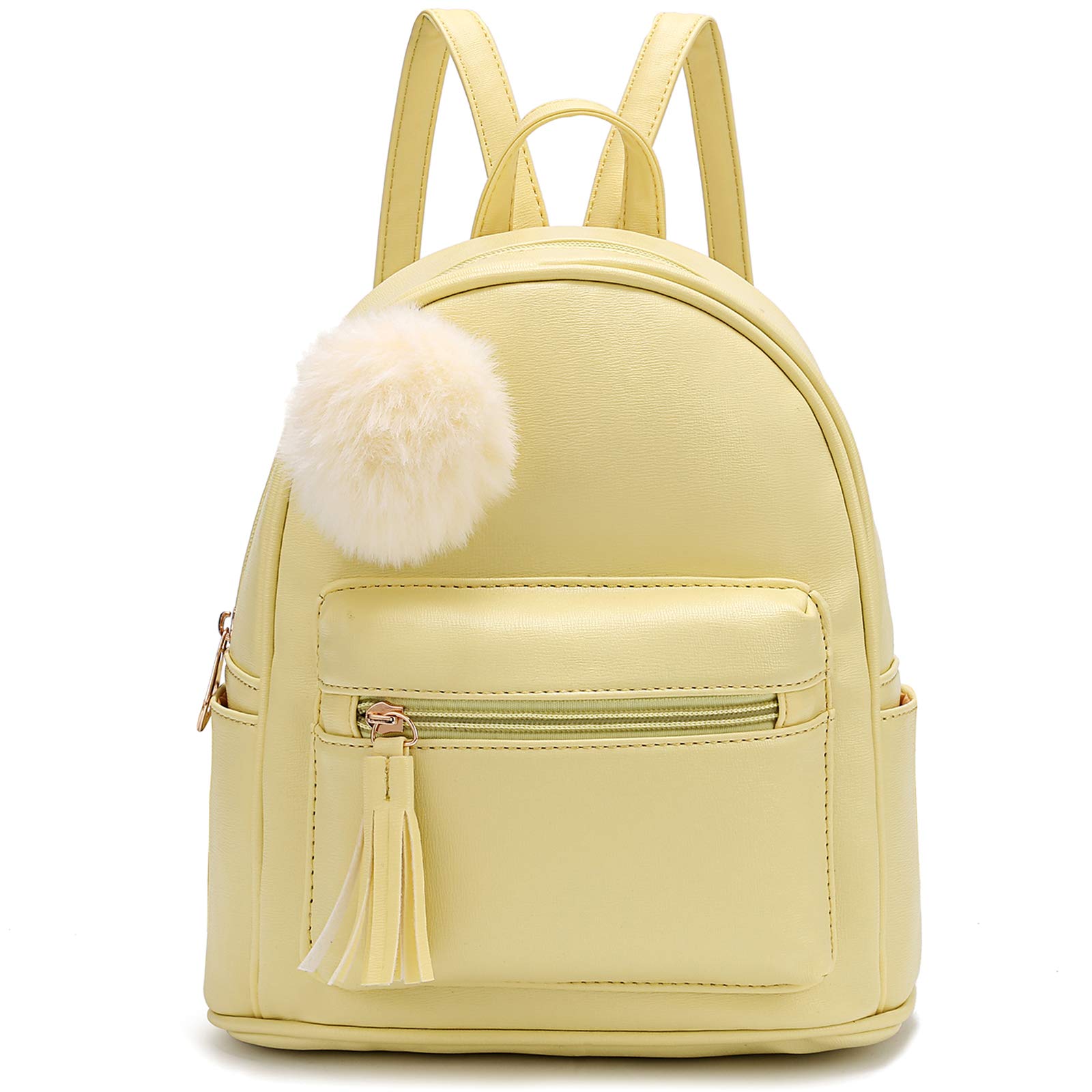 IHAYNER Mini Backpack Purse for Women & Teens - PU Leather Pom Shoulder Bag with Charm Tassel - Cute Small Backpack for School, Travel & Daily Use