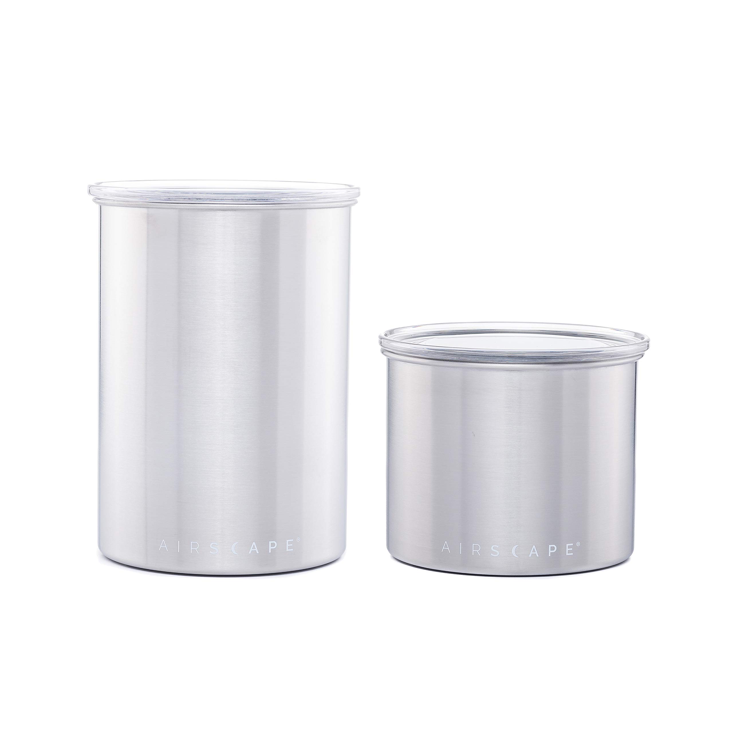 Airscape Stainless Steel Coffee Canister Set of 2 - Airtight Food Storage Containers with Patented Freshness Seal - Brushed Steel (Small & Medium) - Perfect for Kitchen Pantry Organization & Coffee Bean Storage