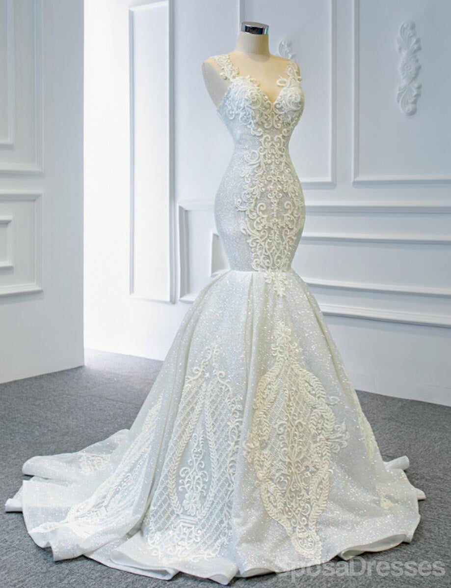 Elegant V-Neck Lace Mermaid Wedding Dress | Affordable Bridal Gown WD720 | Perfect for Beach Weddings, Church Ceremonies & Formal Receptions