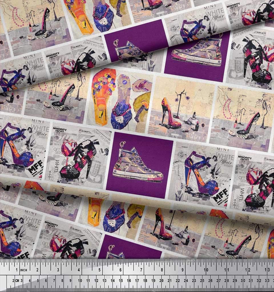 Soimoi Rayon Purple Fabric by The Yard - 56 Inch Wide Printed Fabric for DIY Slippers, Shoes & High Heels - Fashionable Footwear-Inspired Patchwork Glam Fabric - Perfect for Sewing Projects, Costumes & Home Decor
