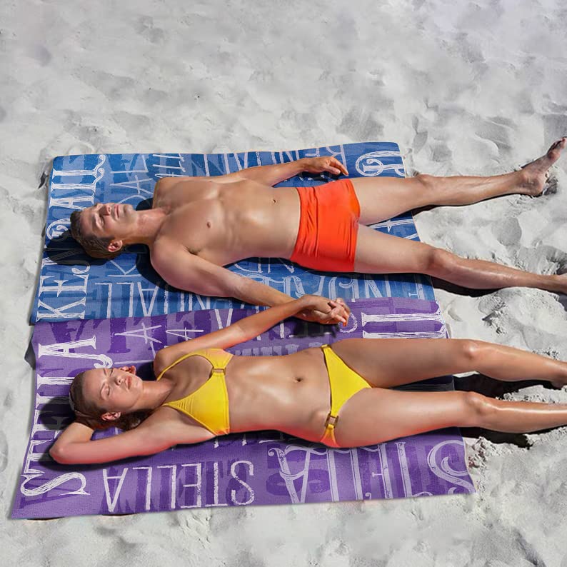 Custom Personalized Beach Towel for Adults - Sand Free, Oversized 30x60 Inch, Lightweight Microfiber - Quick Dry Pool Towel with Name Embroidery (Light Purple) - Perfect for Beach, Pool, Vacation & Outdoor Activities