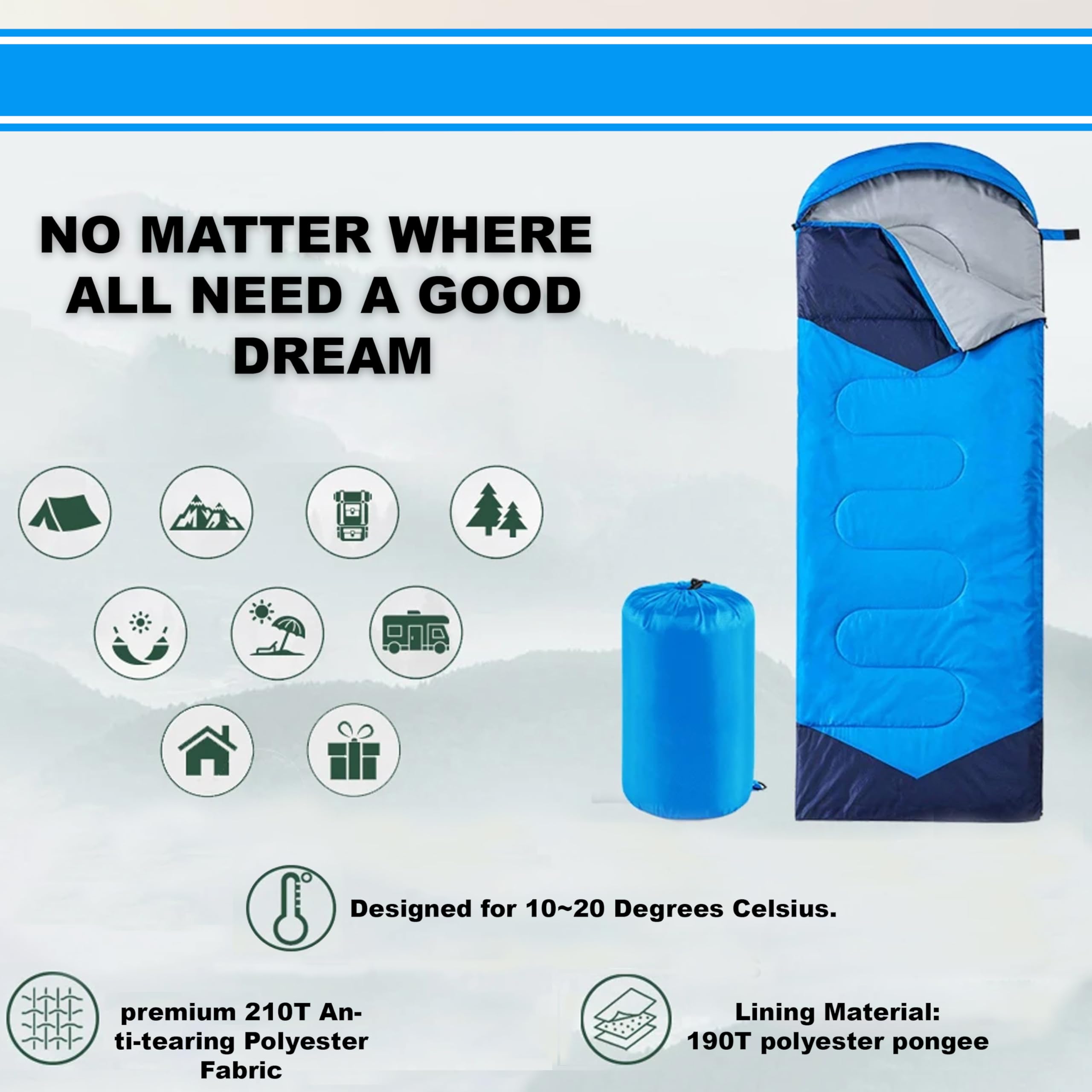 4 Season Waterproof Sleeping Bag for Adults & Kids - Lightweight Warm Cold Weather Camping Gear with Zippered Arm/Foot Holes - Perfect for Backpacking, Hiking, Travel & Outdoor Adventures